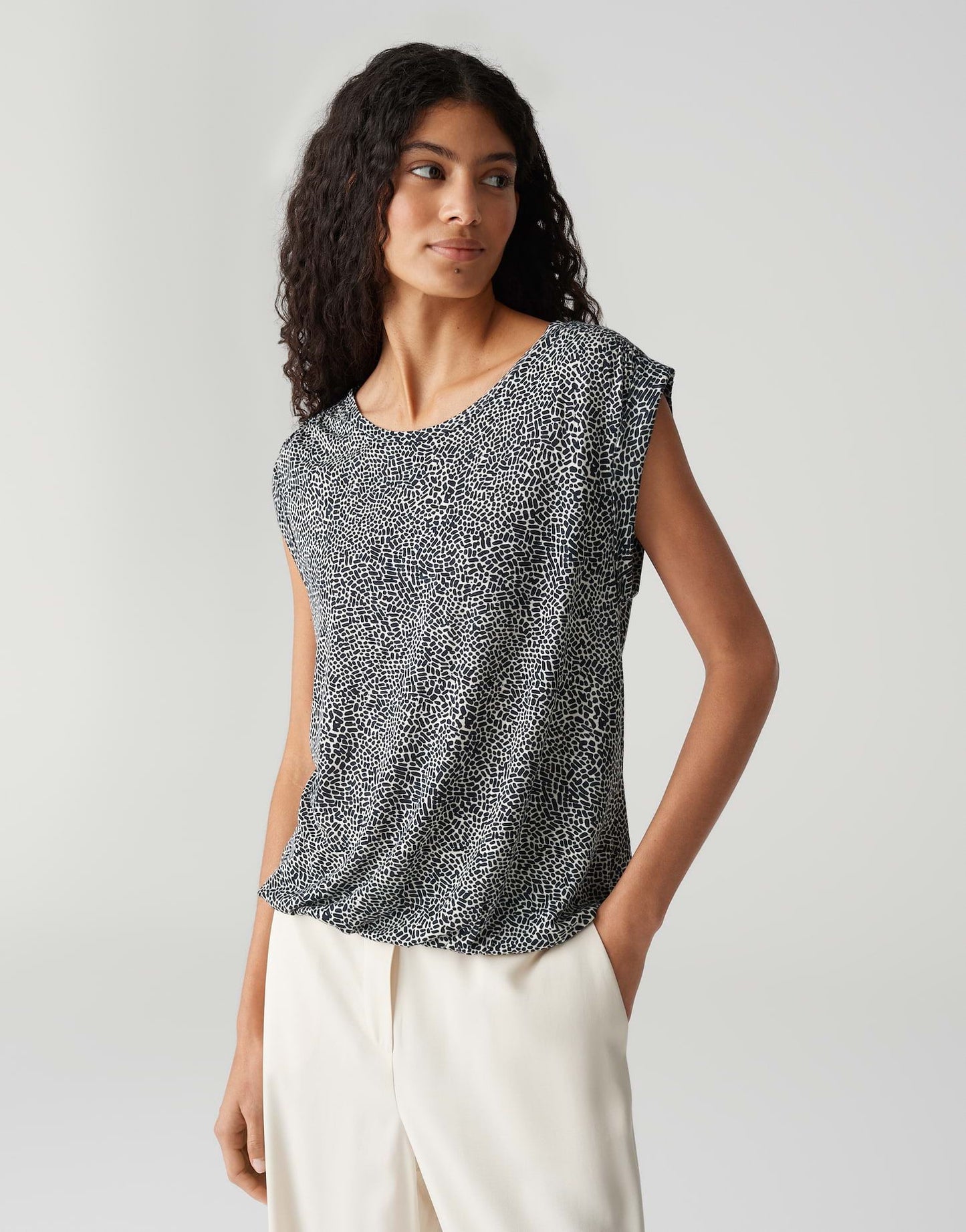 Opus Damen Kurzarmbluse Struki minimal blau