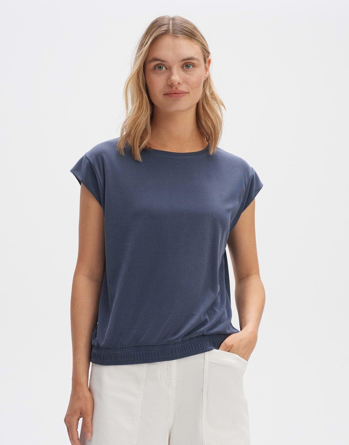 Opus Damen Kurzarmshirt Sonsai blau