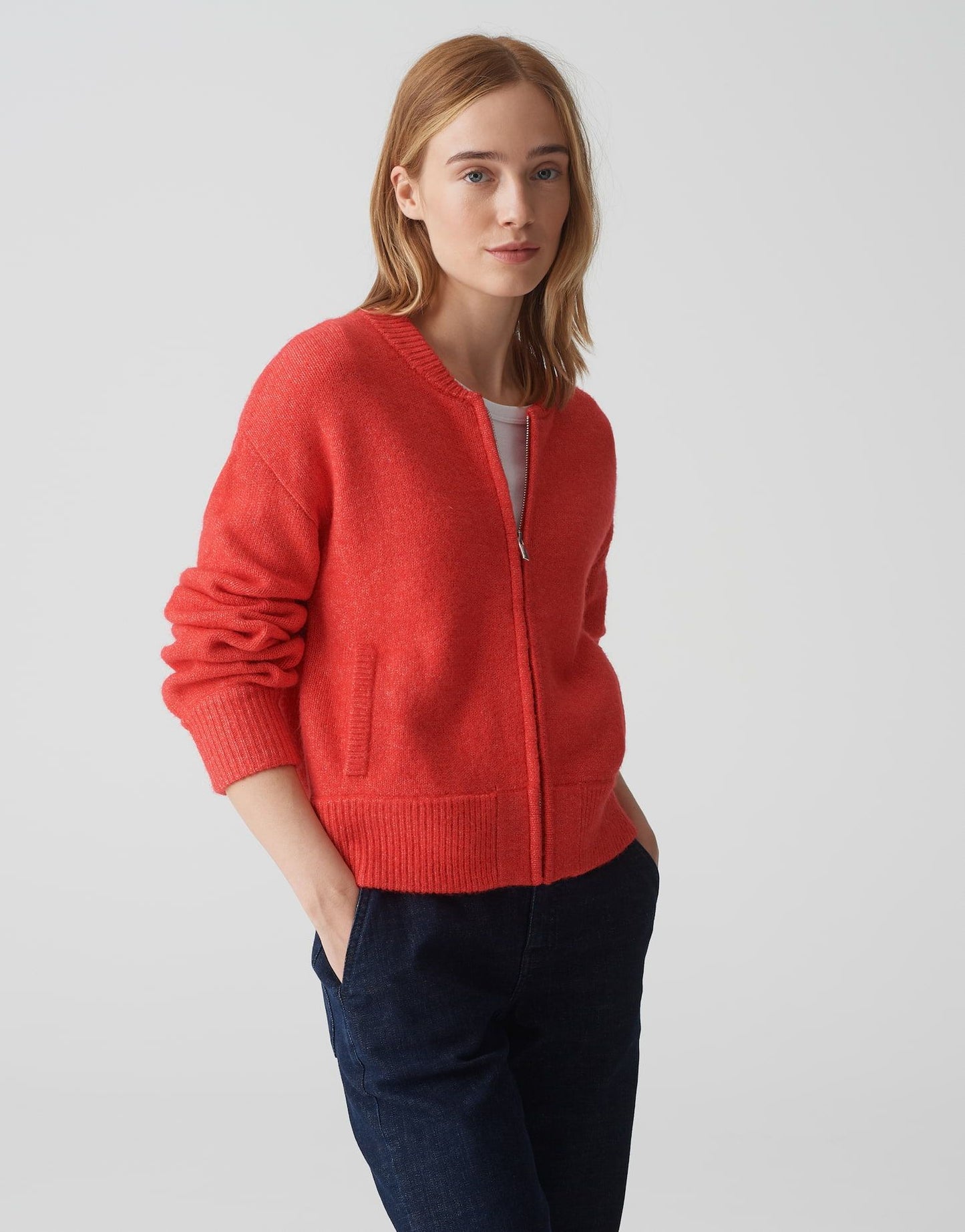 Opus Damen gestrickte Bomberjacke Doketa rot