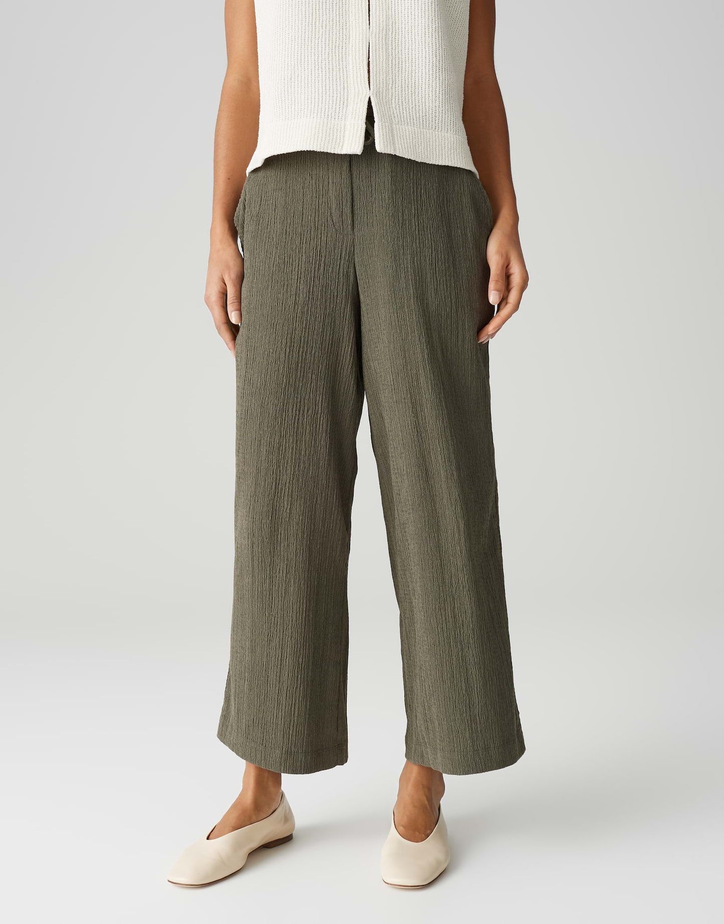 Opus Damen Hose Mileni crinkle grün