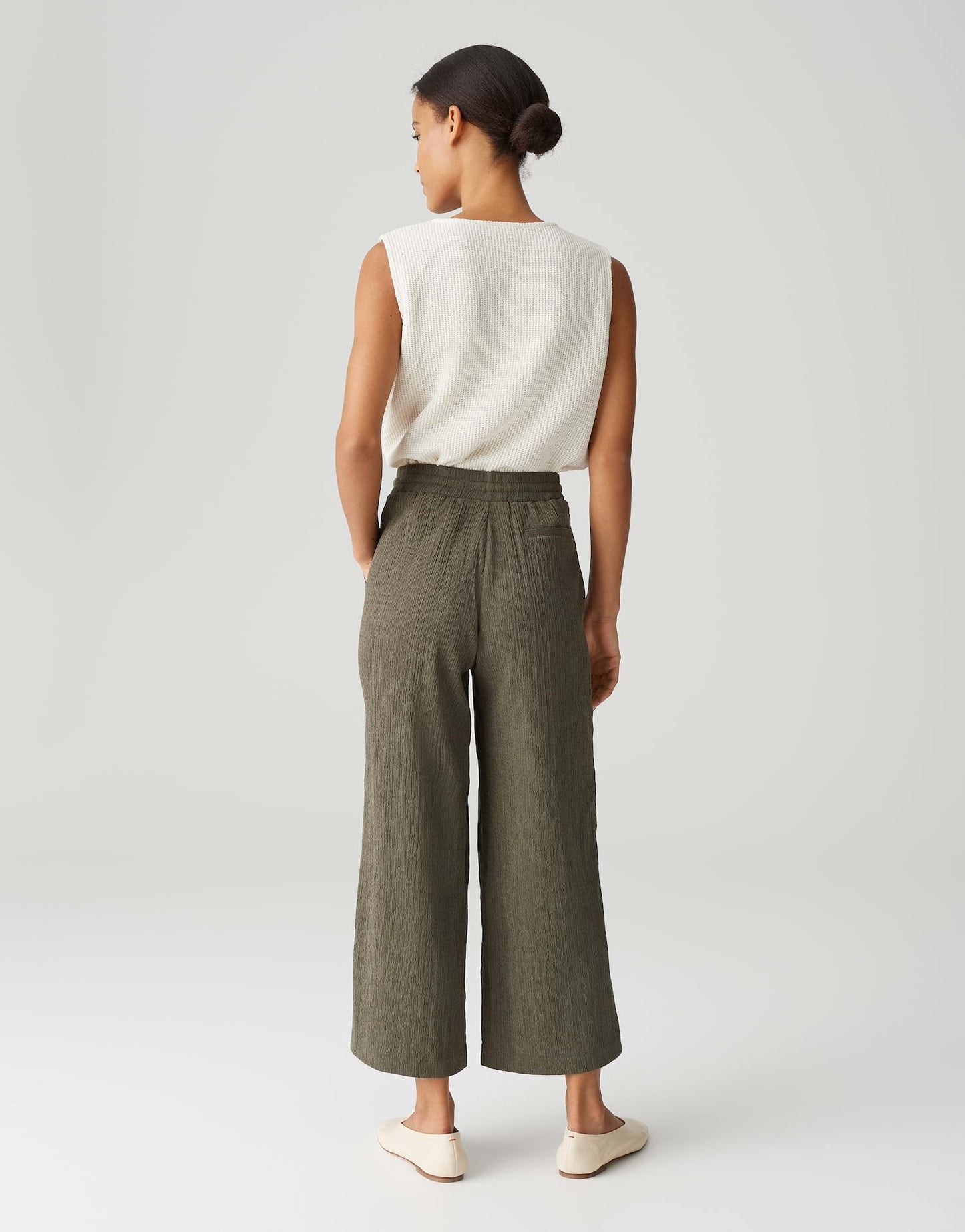 Opus Damen Hose Mileni crinkle grün