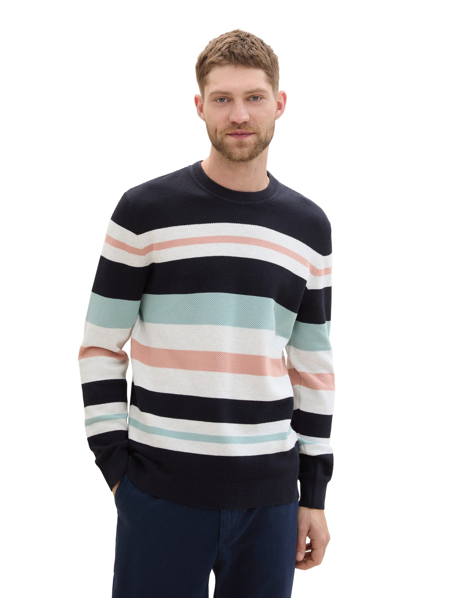 Tom Tailor Herren Gestreifter Strickpullover blau