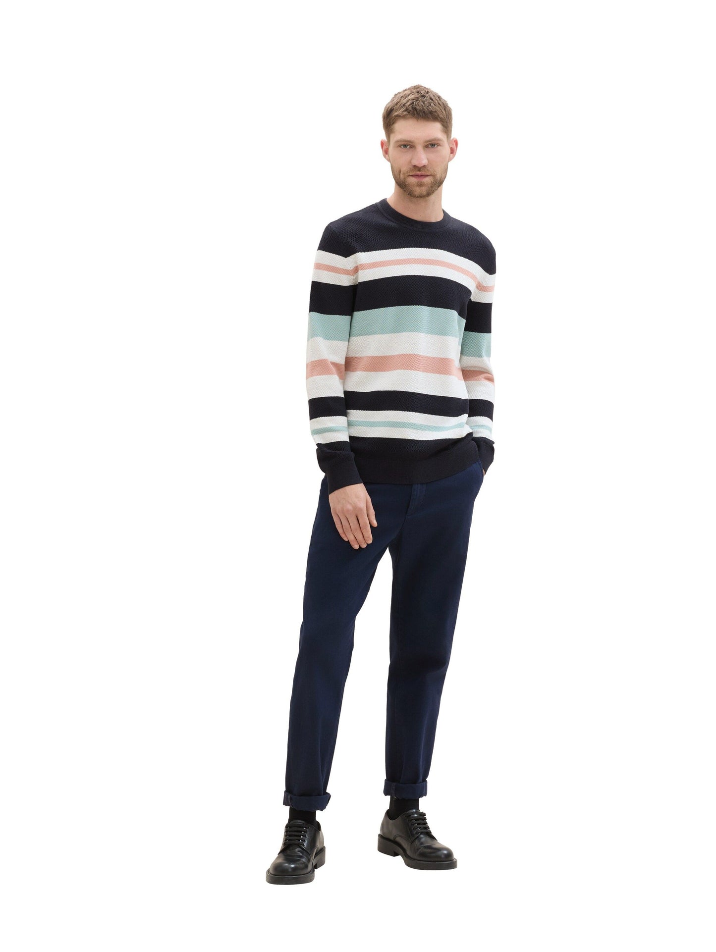 Tom Tailor Herren Gestreifter Strickpullover blau