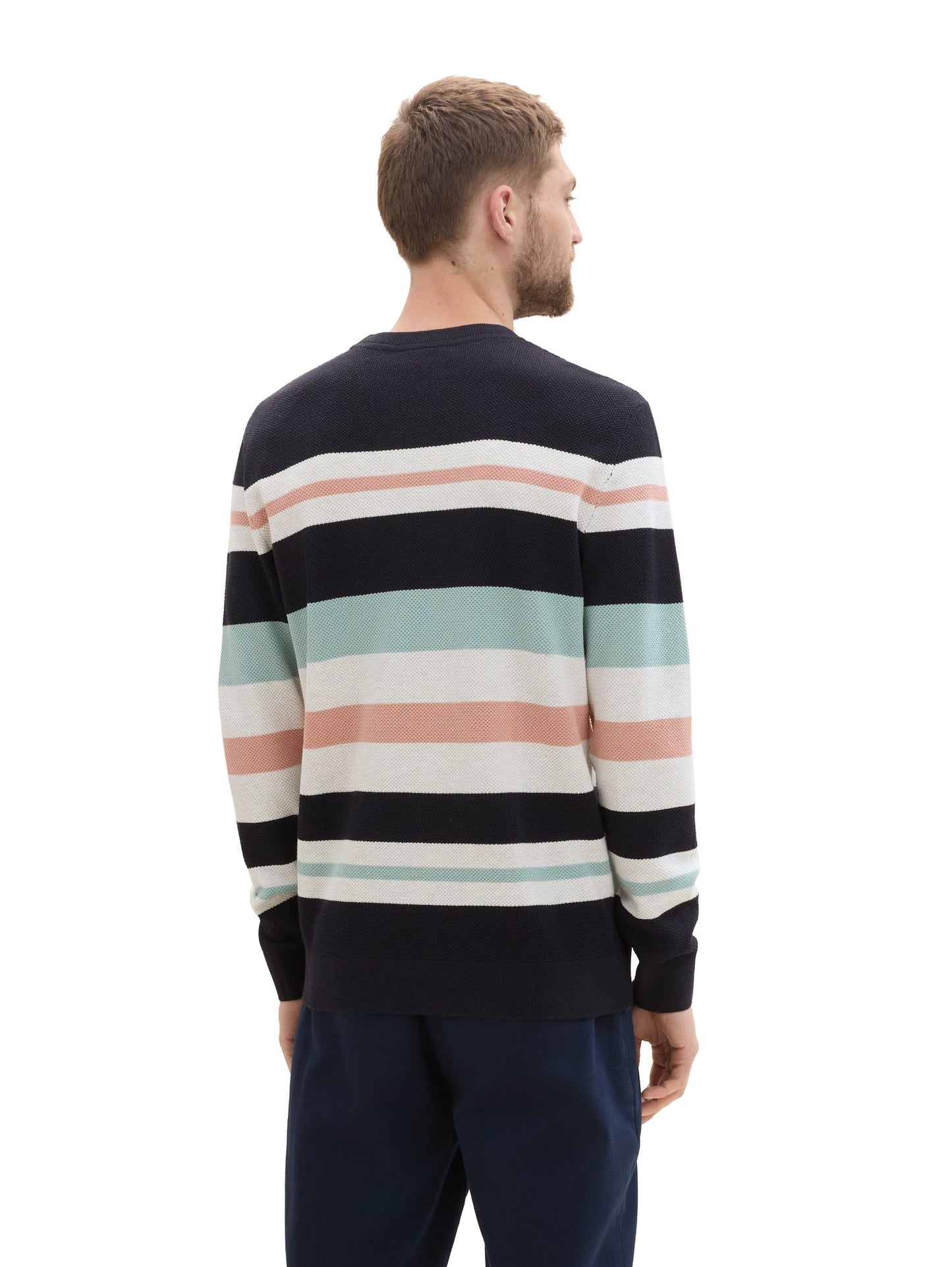 Tom Tailor Herren Gestreifter Strickpullover blau