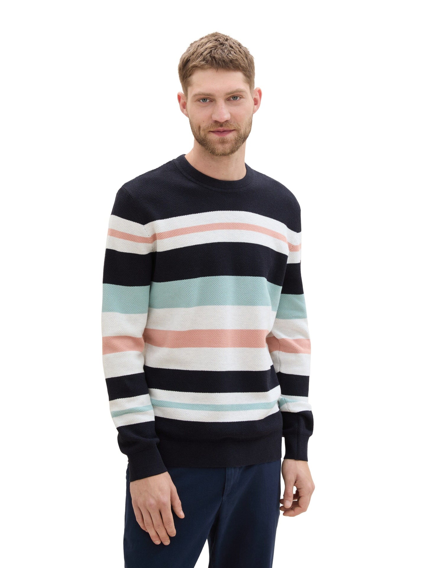 Tom Tailor Herren Gestreifter Strickpullover blau