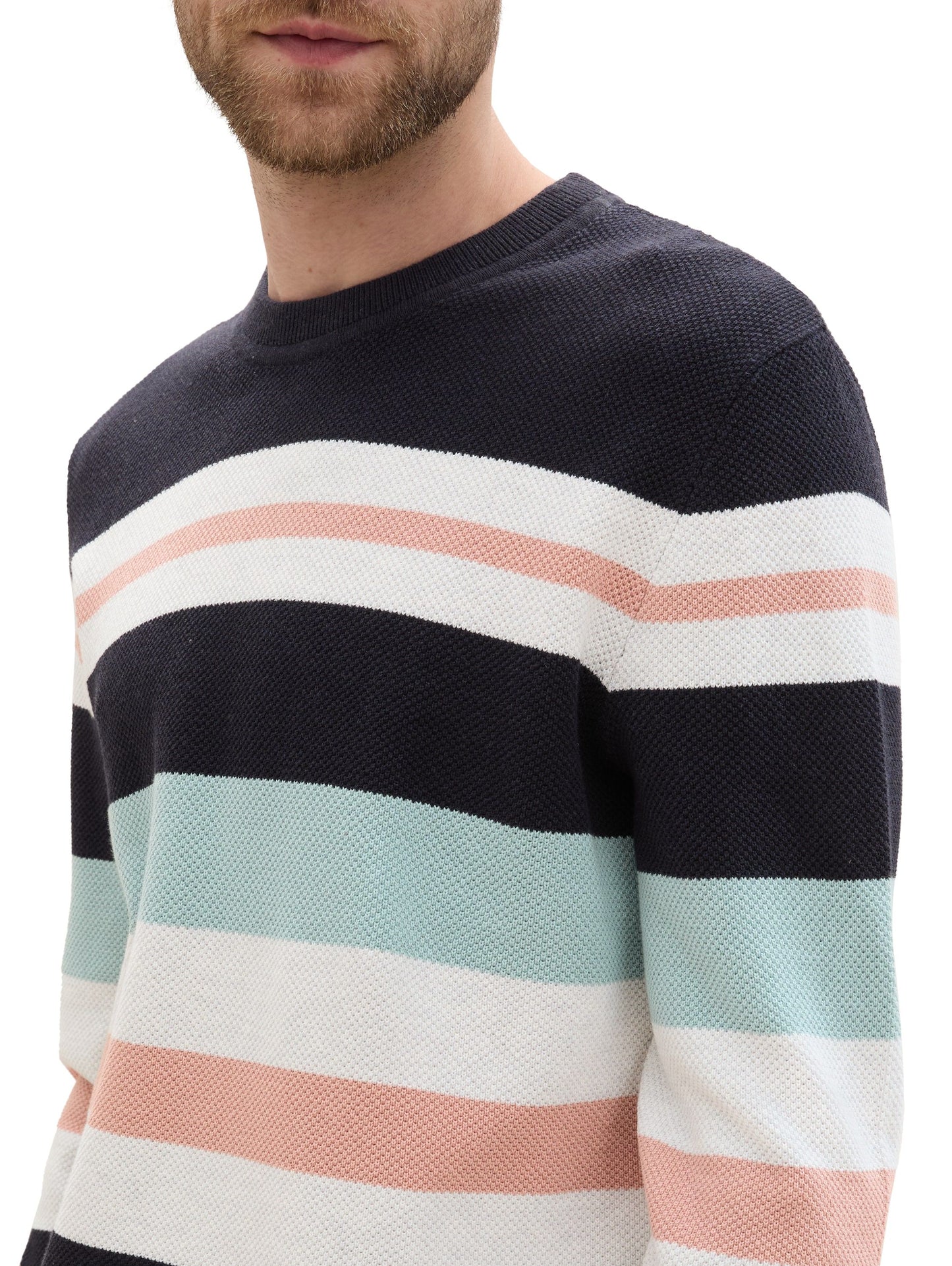 Tom Tailor Herren Gestreifter Strickpullover blau