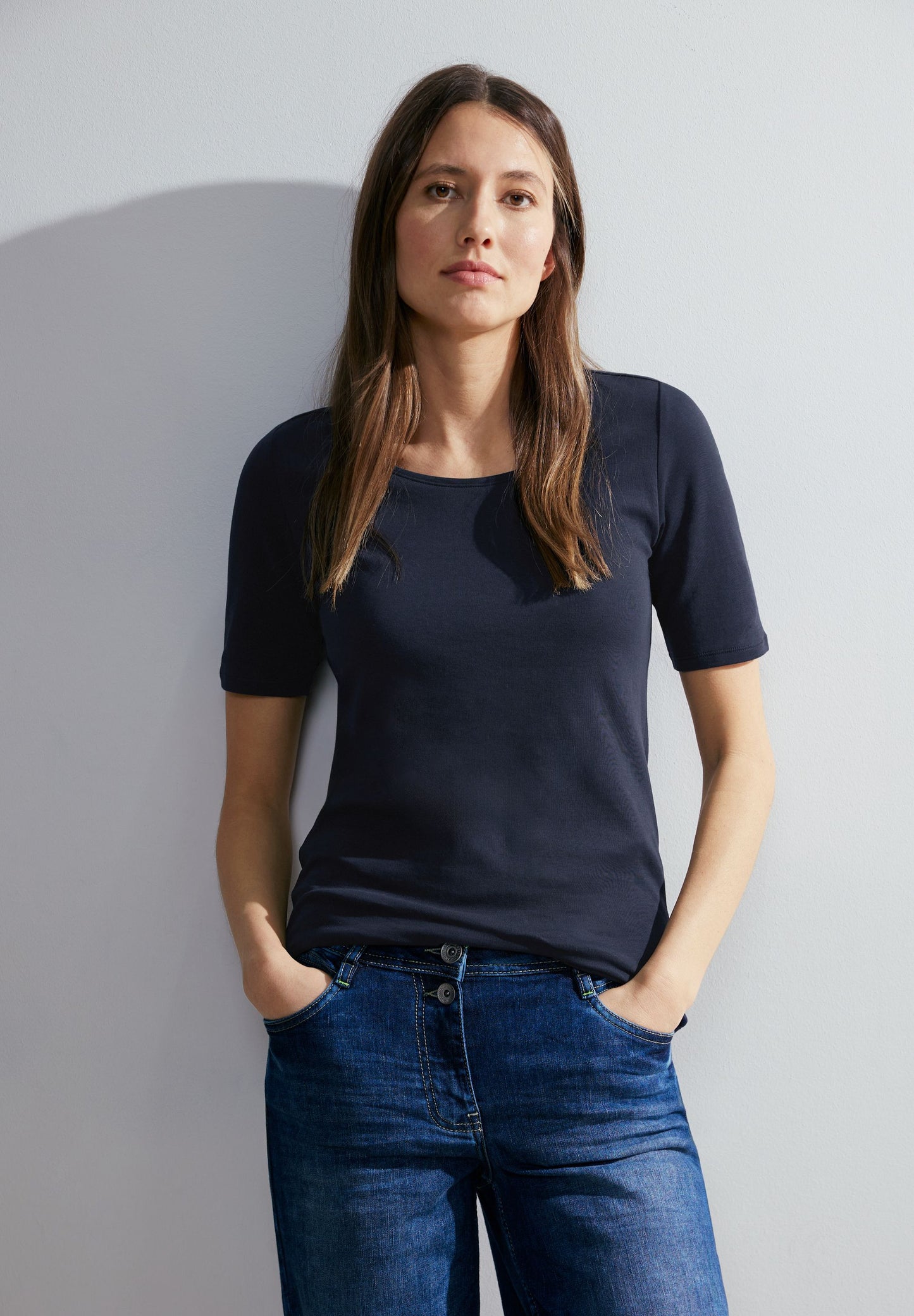 Cecil Damen T-Shirt in Unifarbe blau