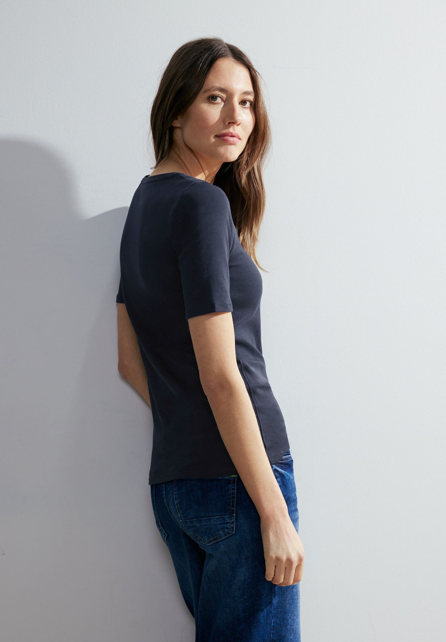 Cecil Damen T-Shirt in Unifarbe blau
