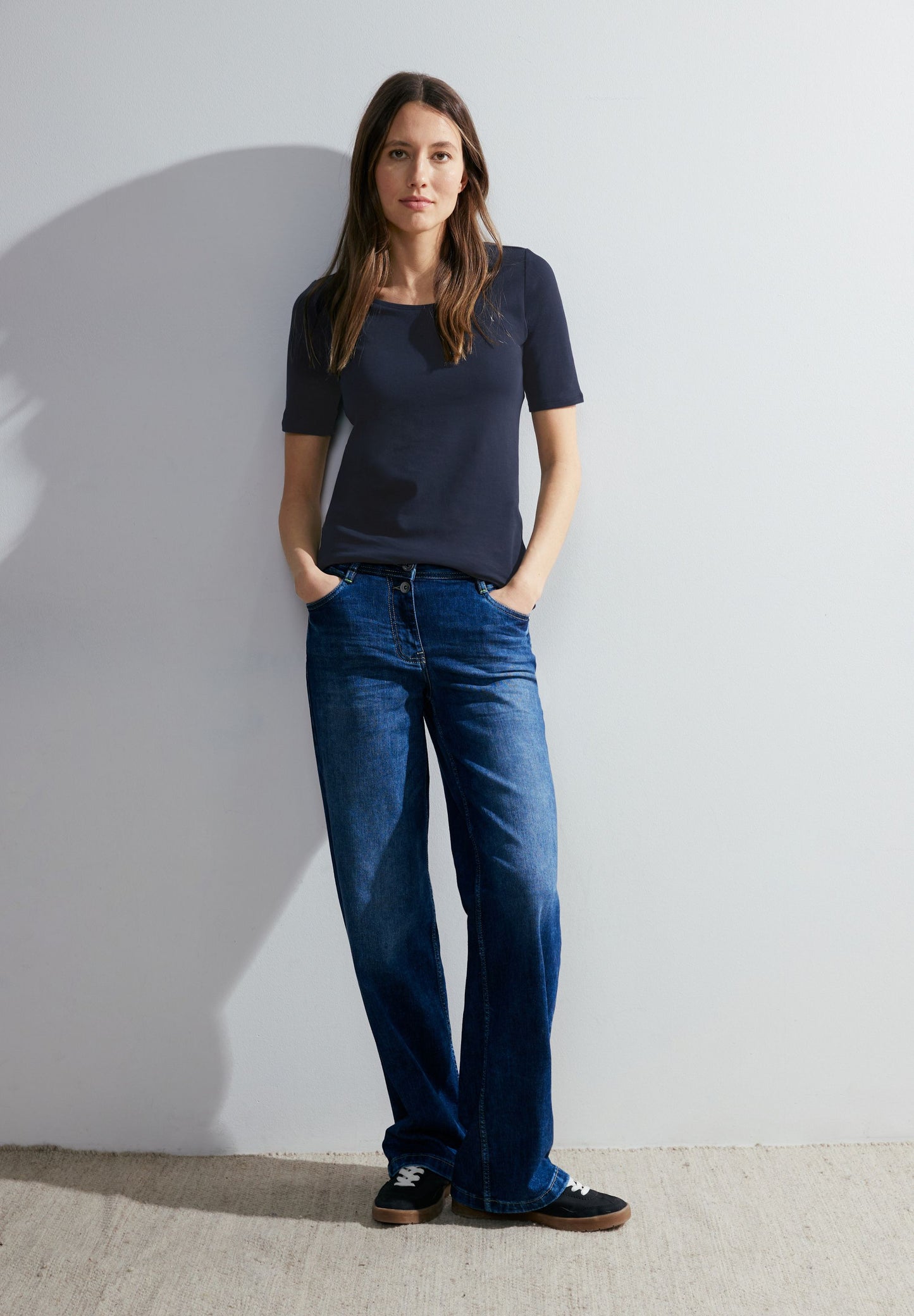 Cecil Damen T-Shirt in Unifarbe blau