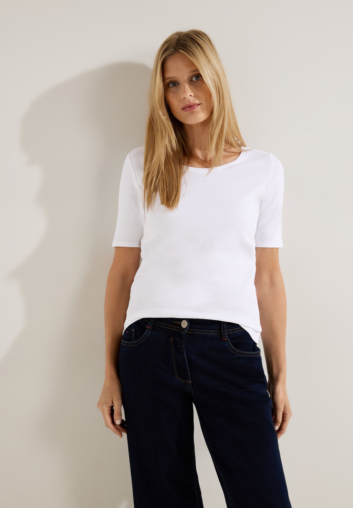 Cecil Damen T-Shirt in Unifarbe weiß