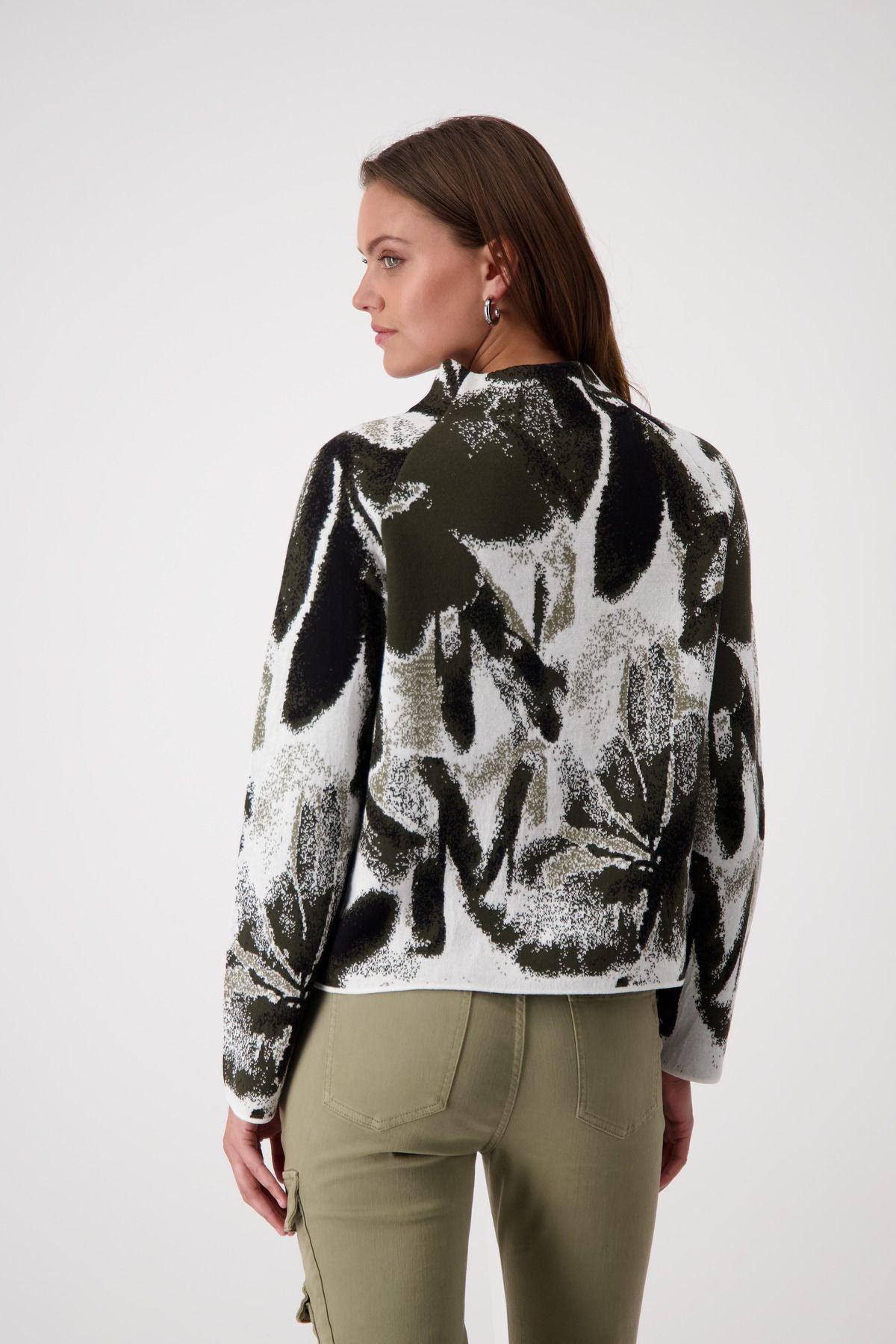 Monari Damen Strickpullover mit Blumenmuster grün