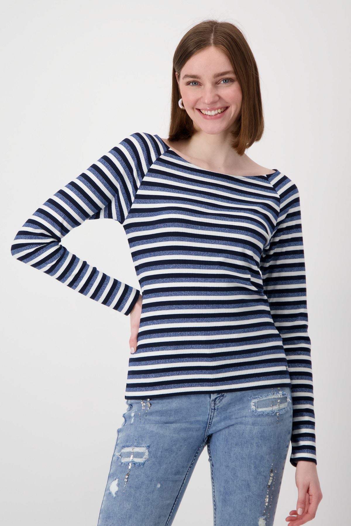 Monari Damen Ringel Shirt blau
