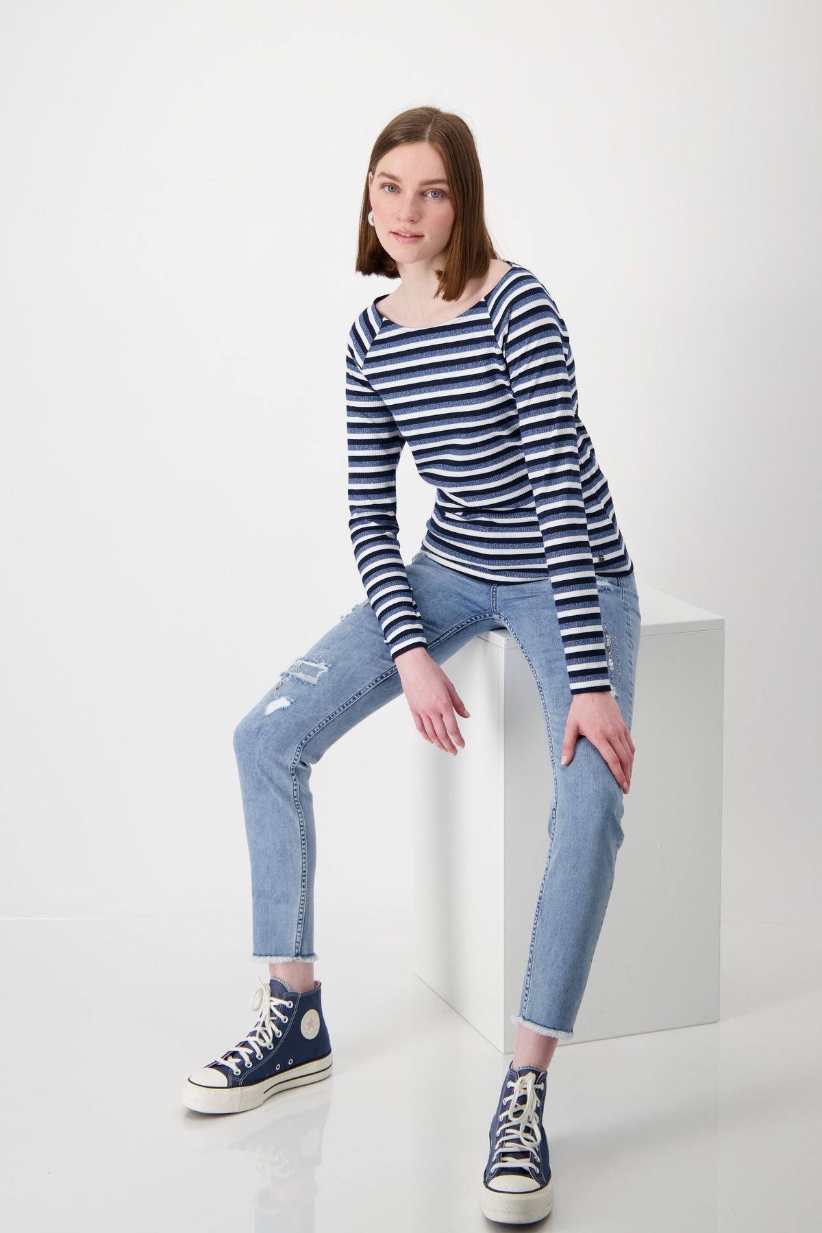 Monari Damen Ringel Shirt blau