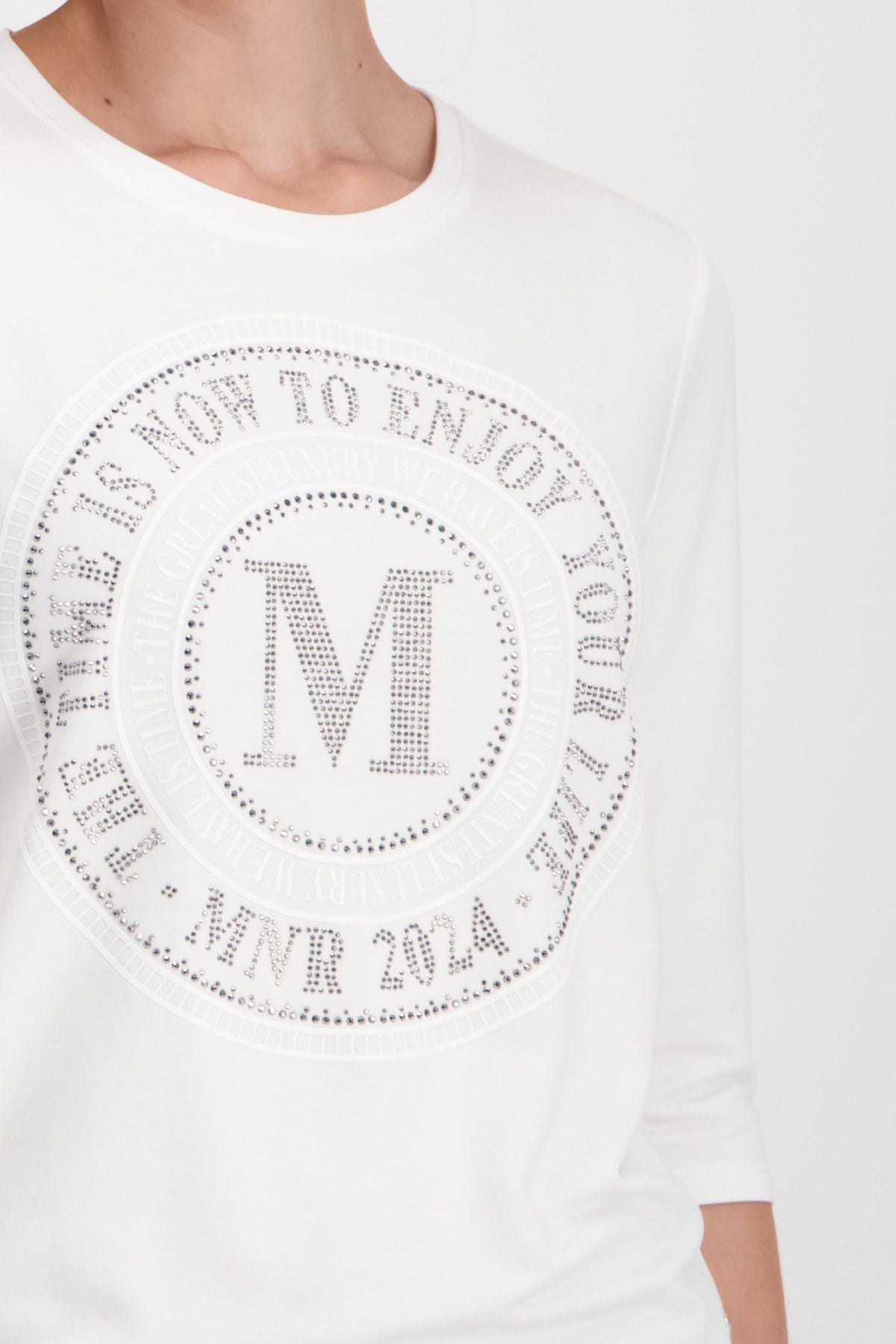 Monari Damen Shirt mit Emblem Print weiß