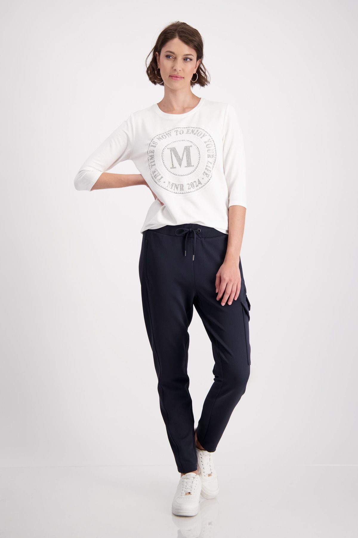 Monari Damen Shirt mit Emblem Print weiß