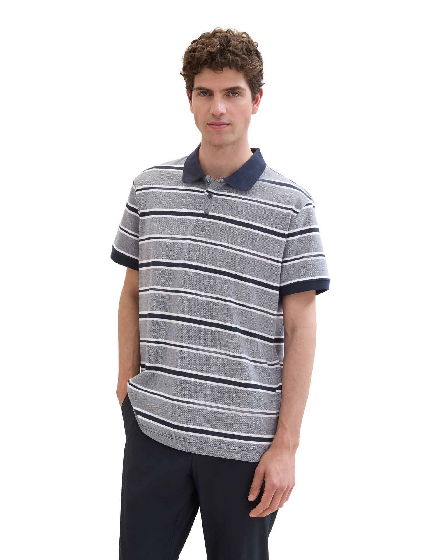 Tom Tailor Herren Poloshirt mit Streifenmuster blau