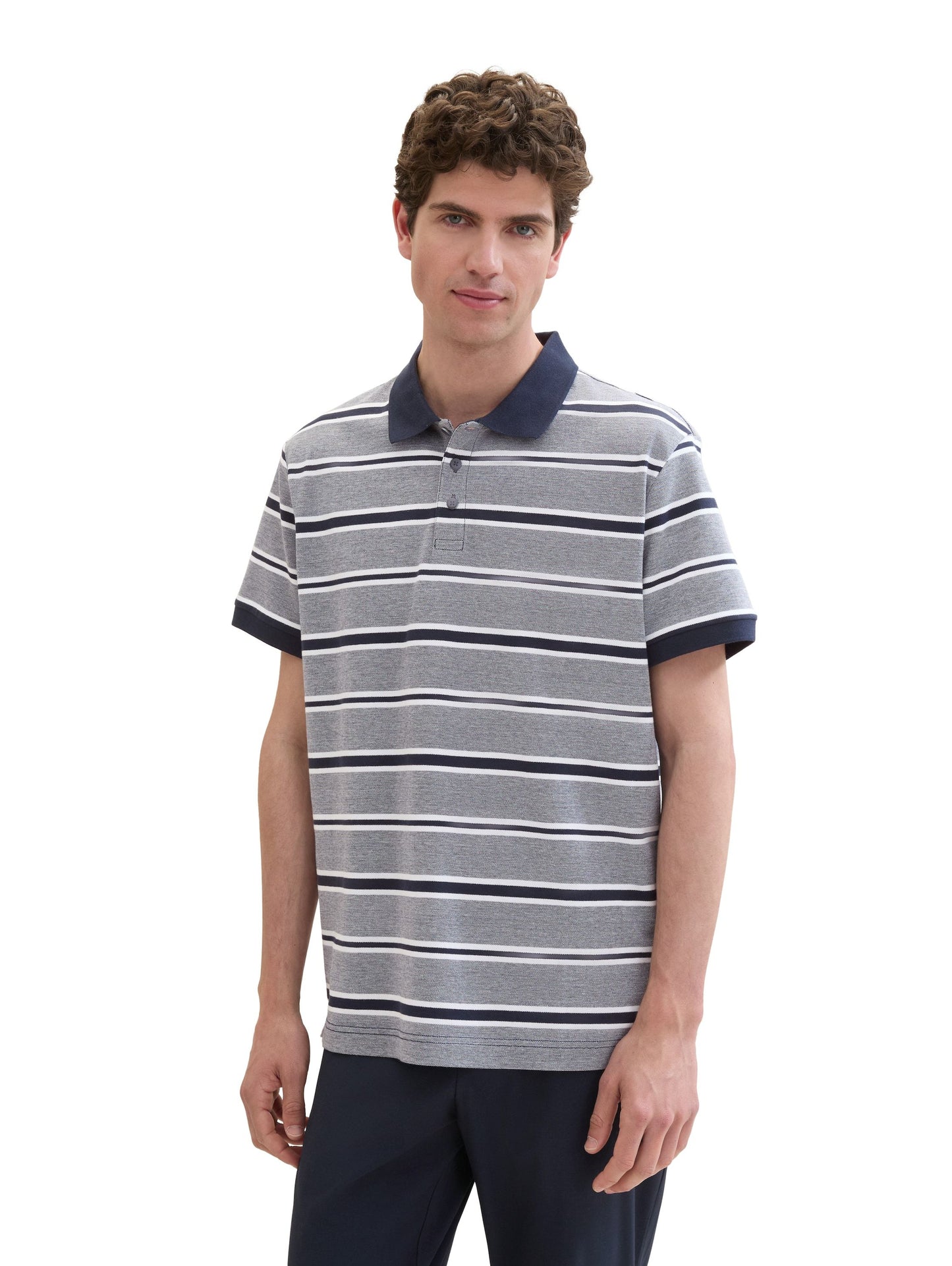 Tom Tailor Herren Poloshirt mit Streifenmuster blau
