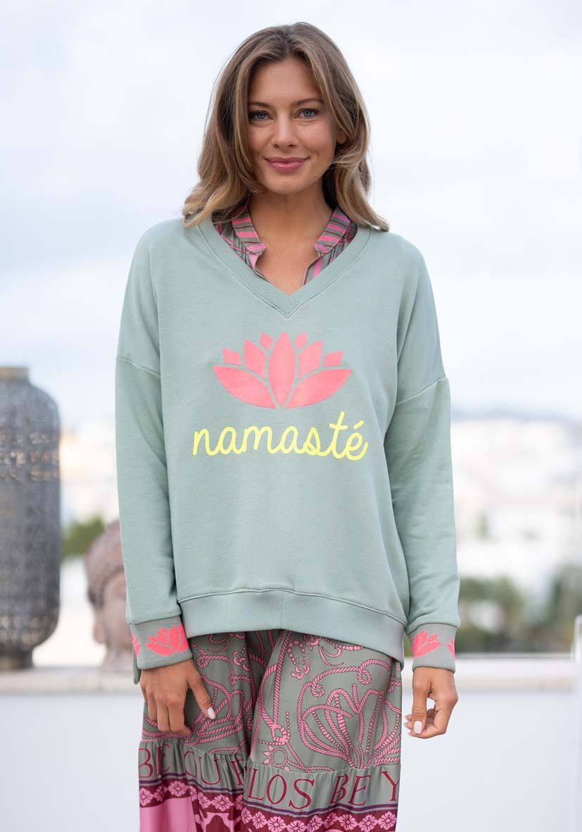 miss goodlife Damen Sweatshirt Namaste grün