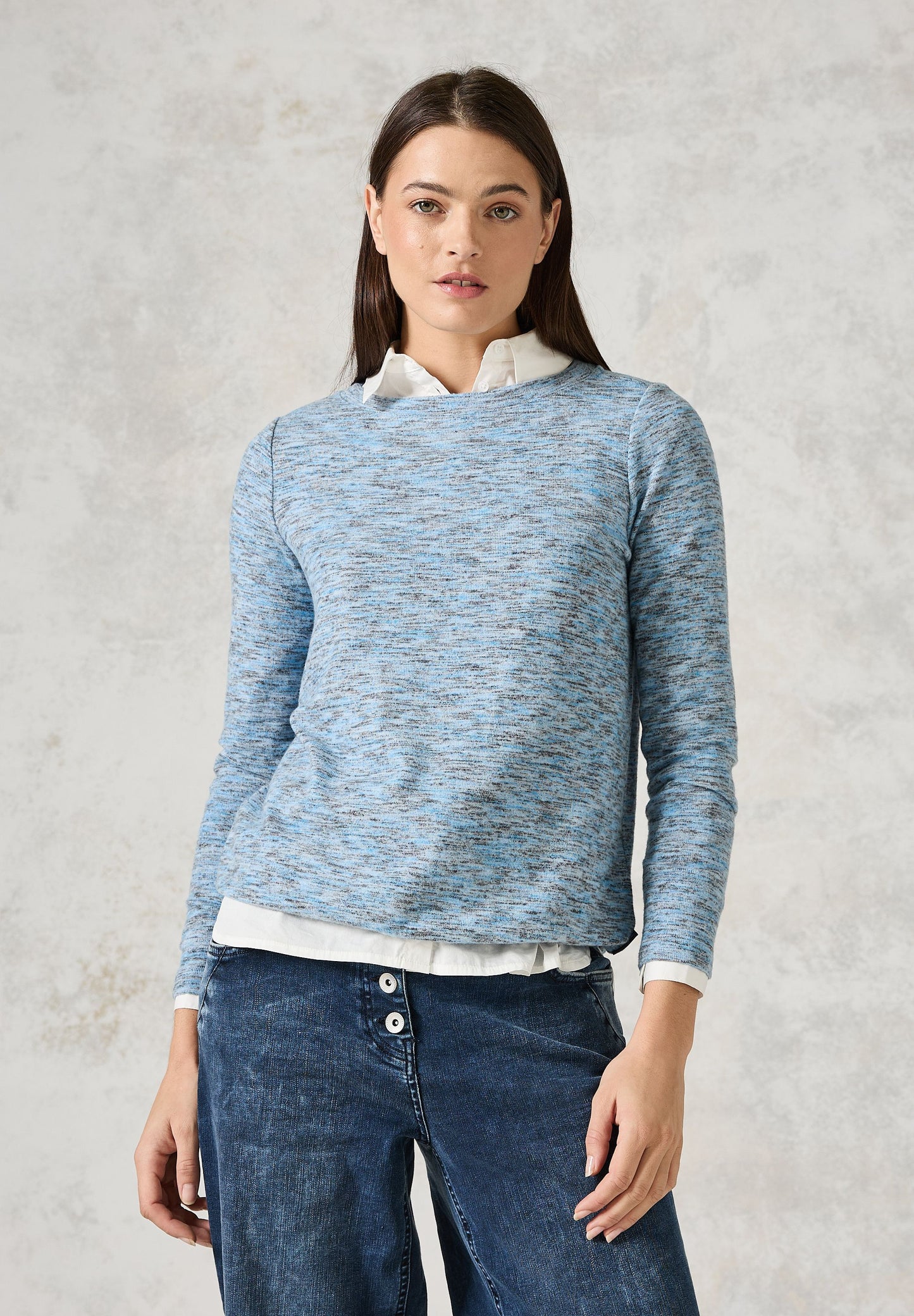 Cecil Damen Melange-Shirt blau