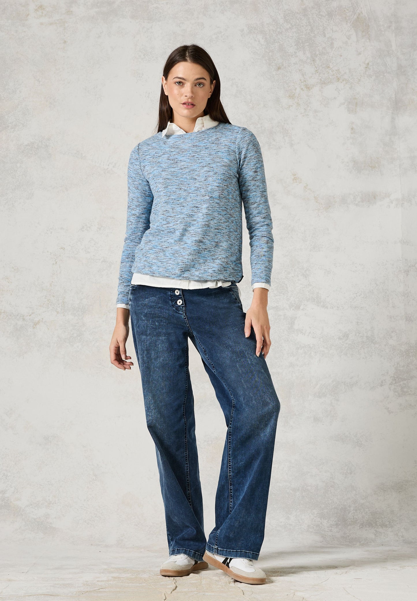 Cecil Damen Melange-Shirt blau