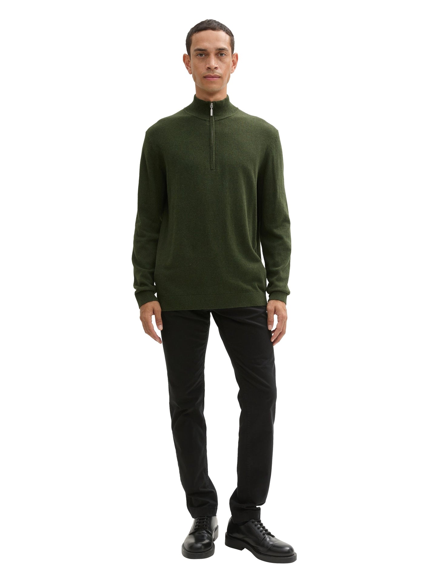 Tom Tailor Herren Troyer Strickpullover grün