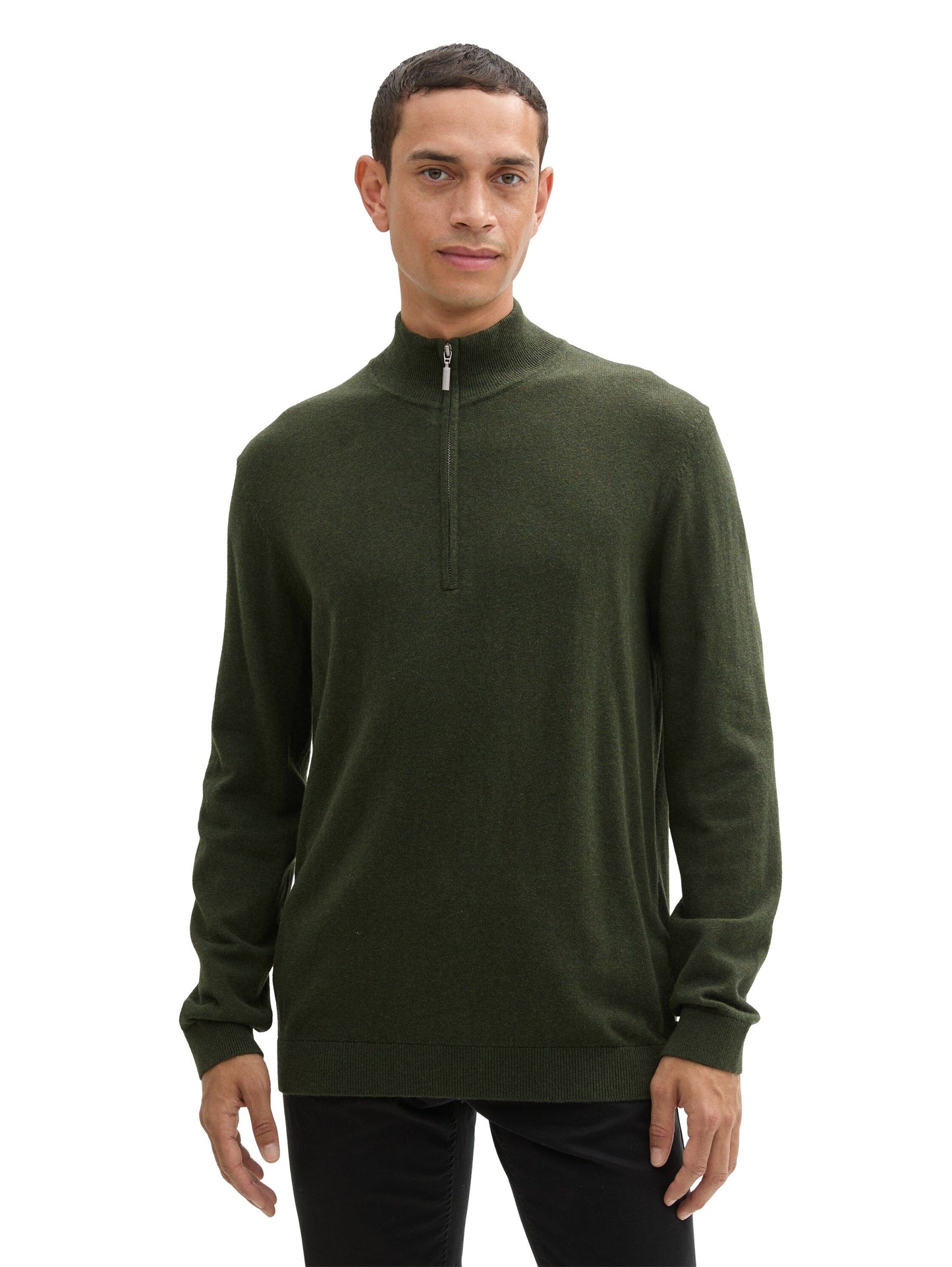 Tom Tailor Herren Troyer Strickpullover grün