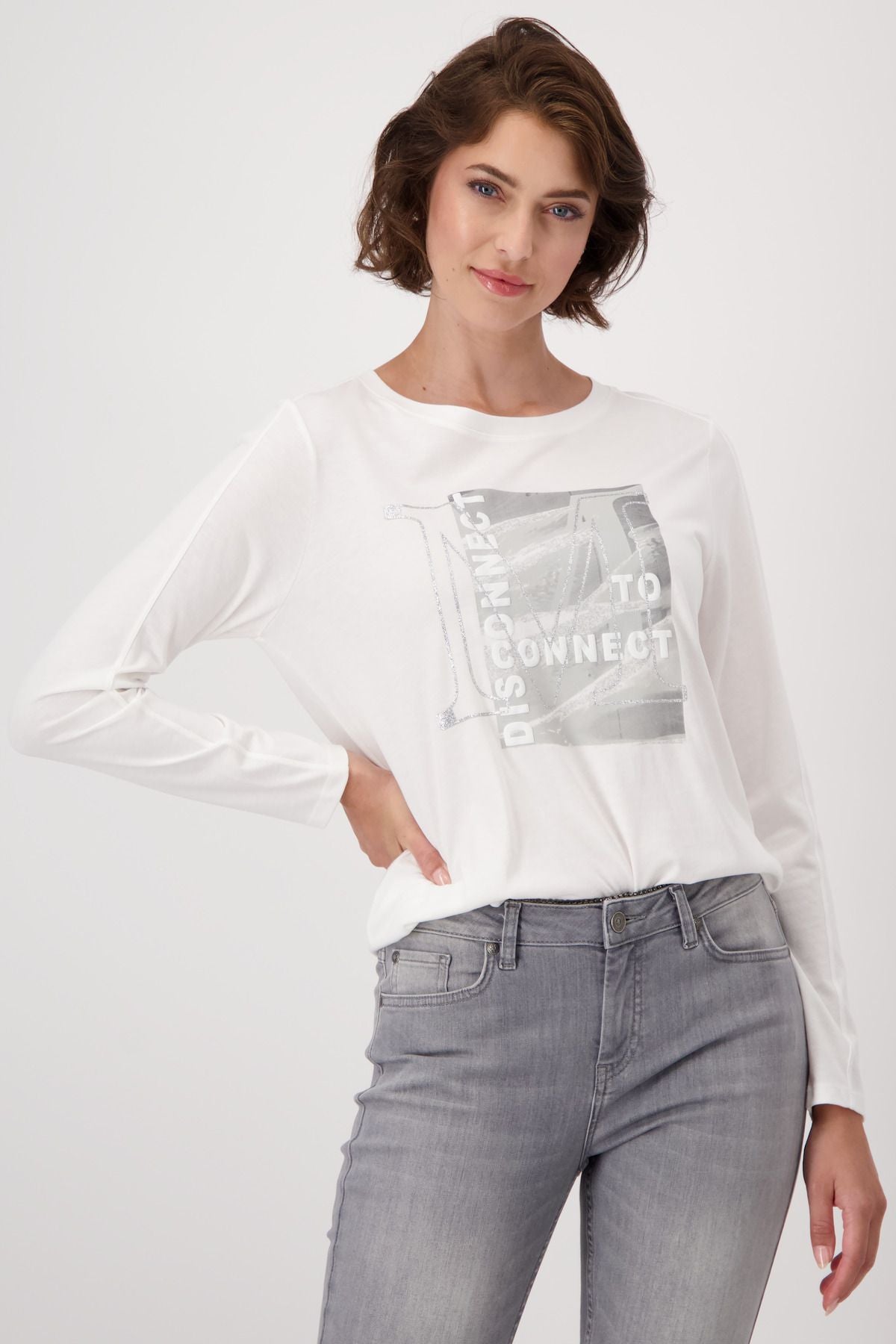 Monari Damen Longsleeve Shirt weiß