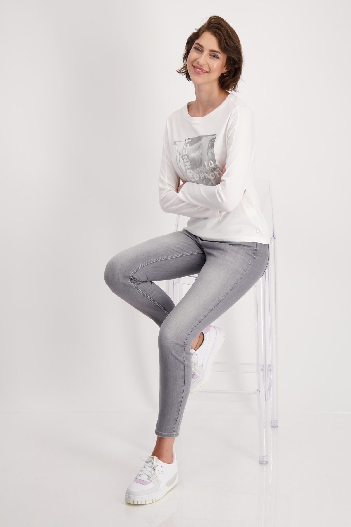 Monari Damen Longsleeve Shirt weiß