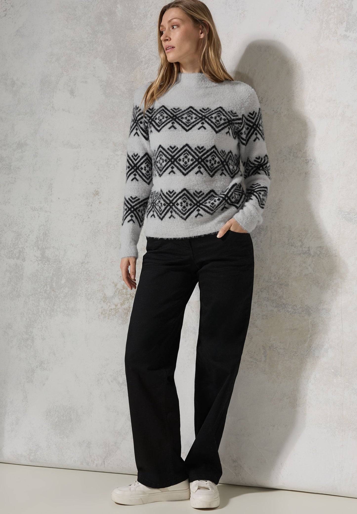 Cecil Damen Federgarn-Pullover grau