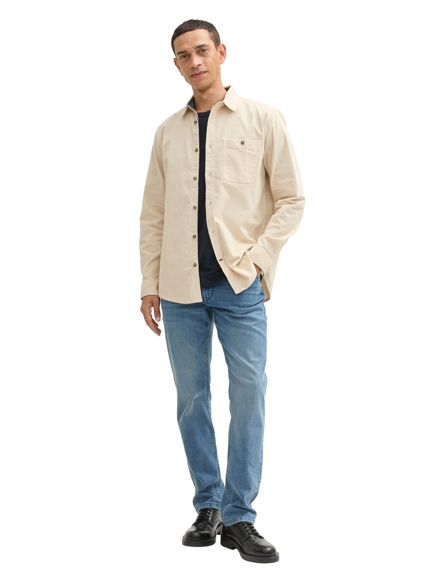 Tom Tailor Herren Stretch Cord Hemd braun