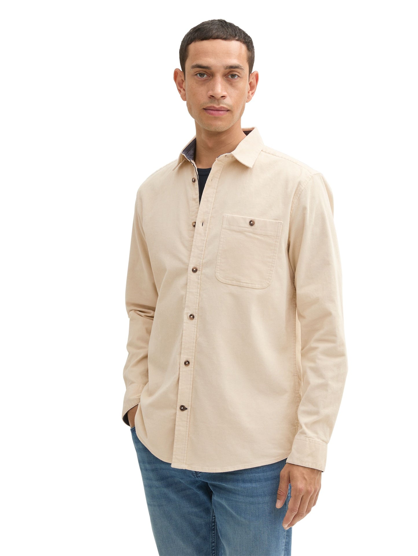 Tom Tailor Herren Stretch Cord Hemd braun