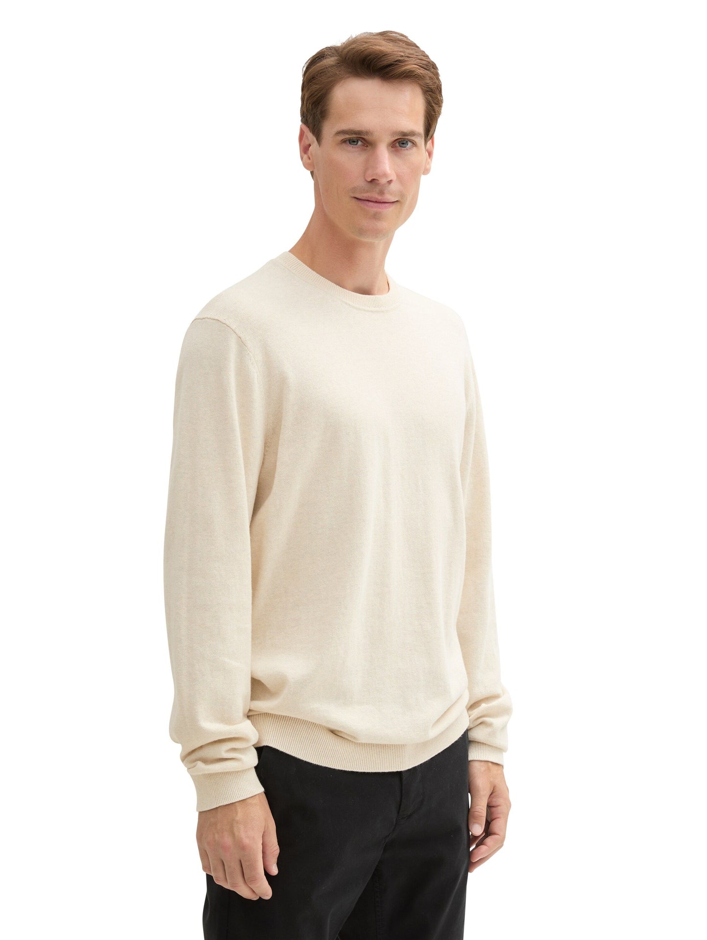 Tom Tailor Herren Strickpullover mit recyceltem Kaschmir weiß
