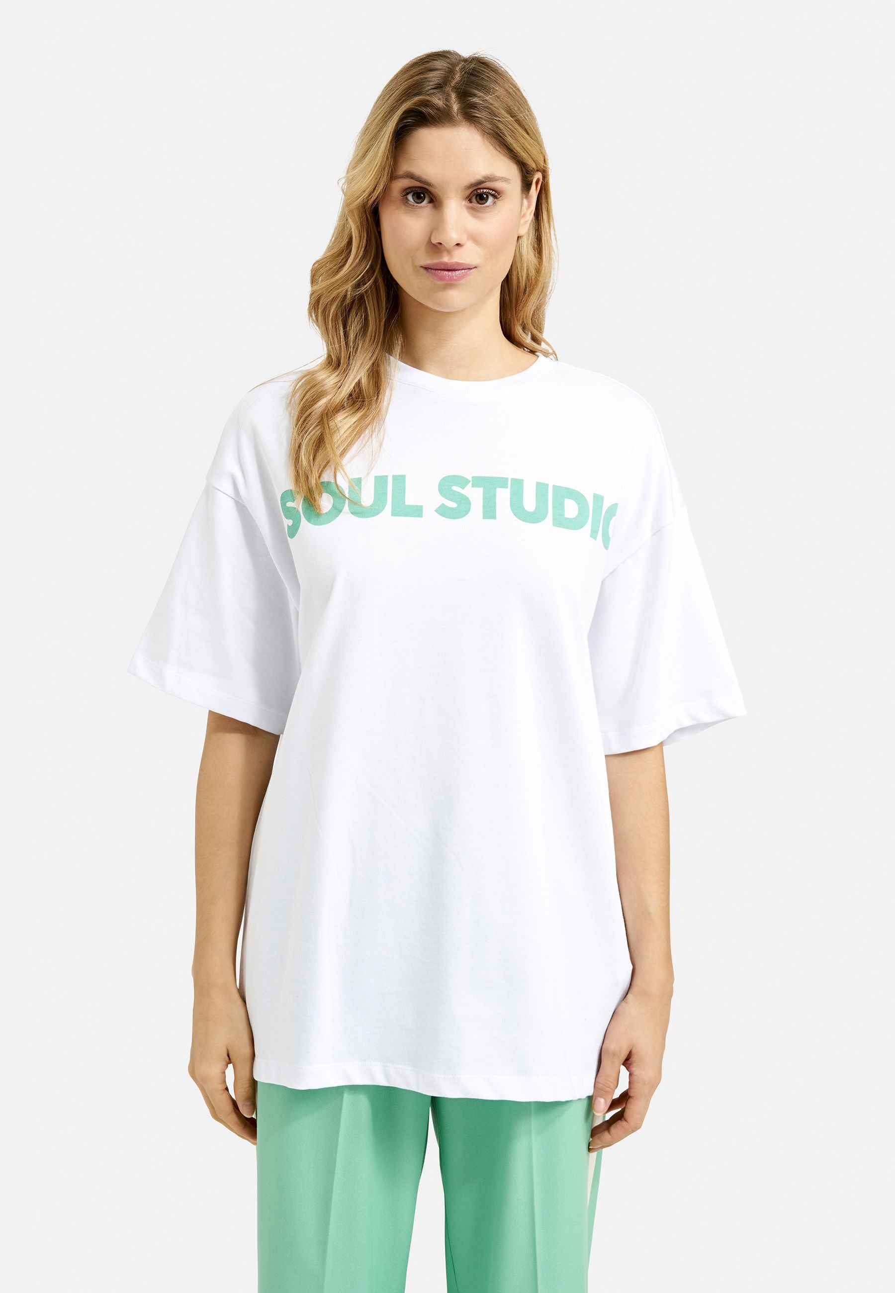 Smith&Soul Damen Oversize T-Shirt Wording grün
