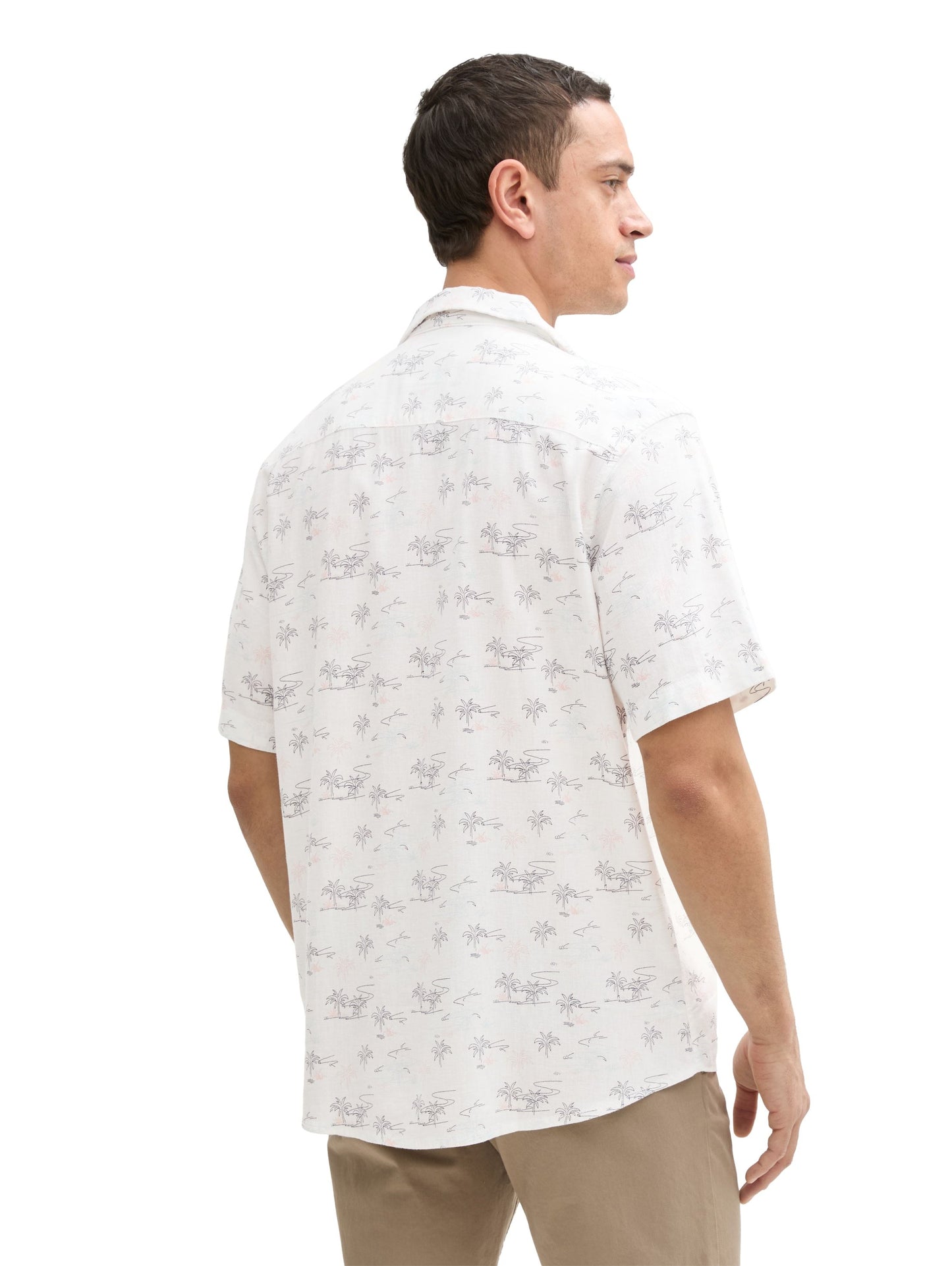 Tom Tailor Herren Regular Fit Kurzarmhemd mit Leinenanteil weiß