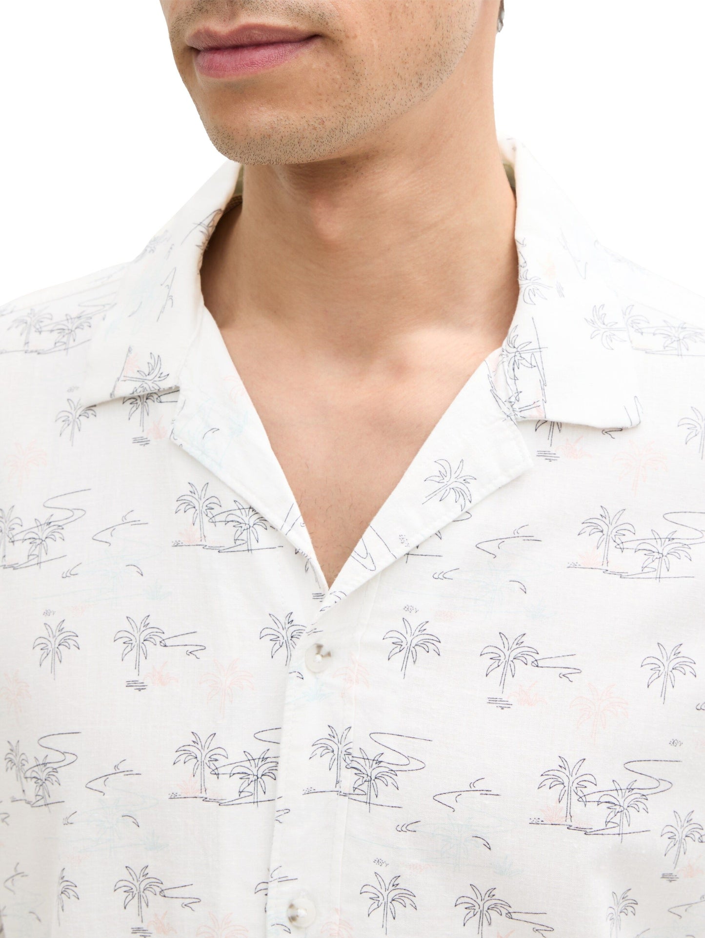 Tom Tailor Herren Regular Fit Kurzarmhemd mit Leinenanteil weiß