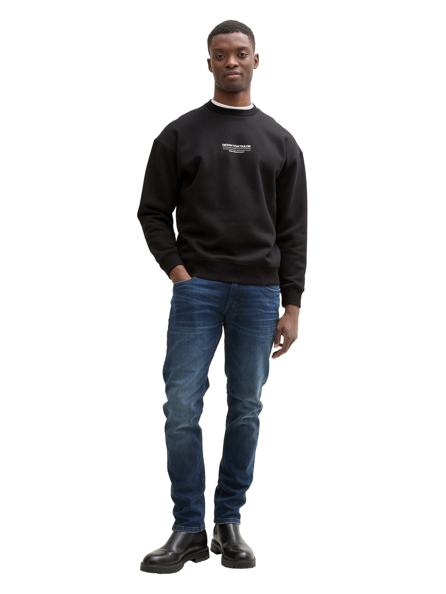 Tom Tailor Herren Relaxed Sweatshirt mit Logo Print schwarz