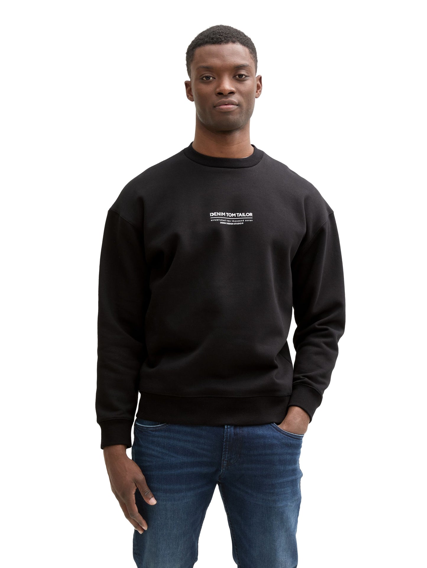 Tom Tailor Herren Relaxed Sweatshirt mit Logo Print schwarz
