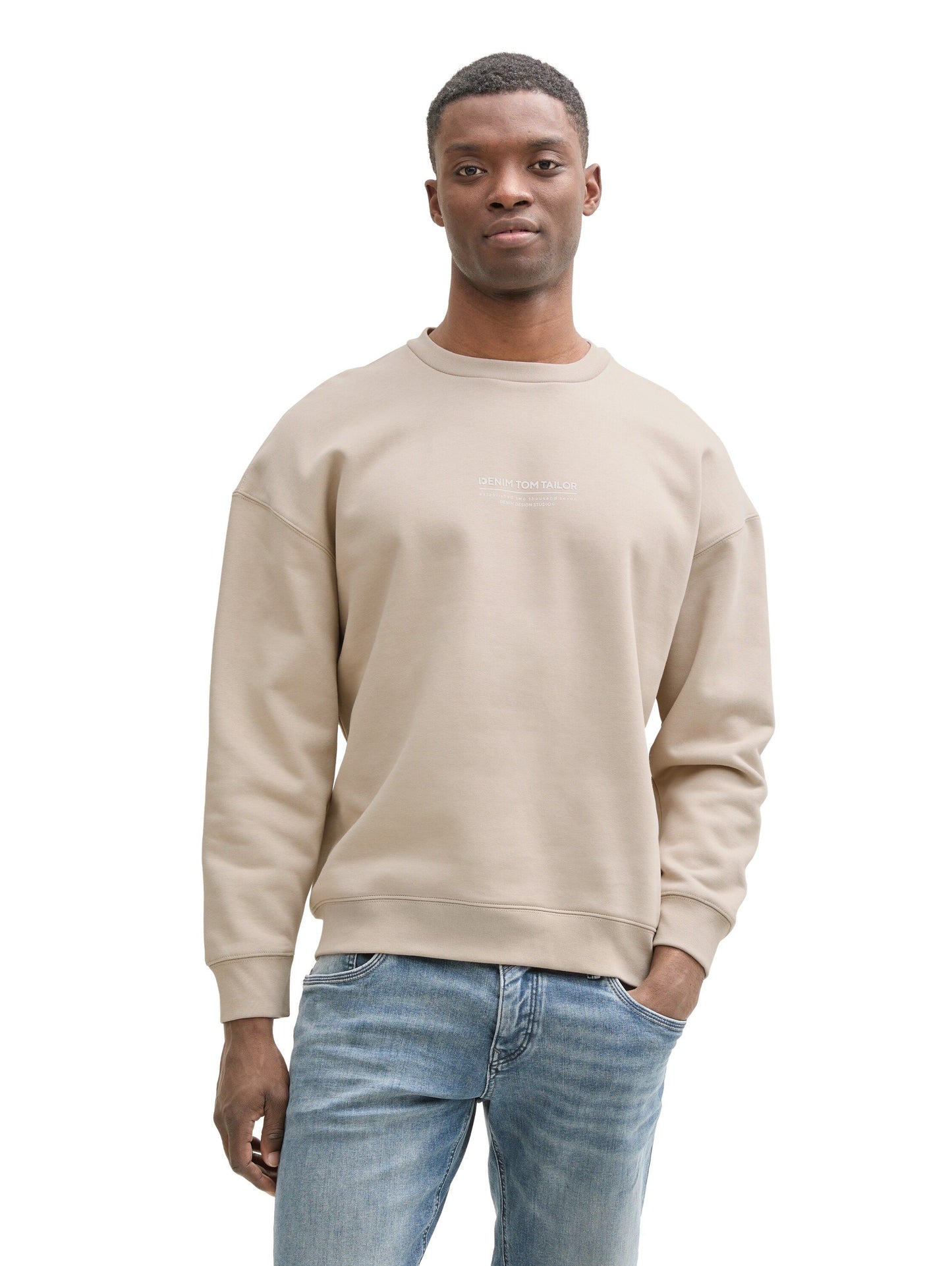 Tom Tailor Herren Relaxed Sweatshirt mit Logo Print beige