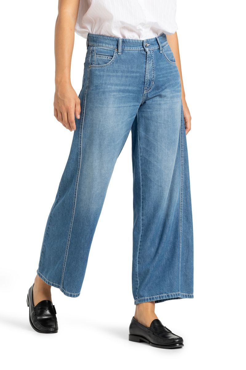 Cambio Damen Jeans Palazzo patch cropped blau