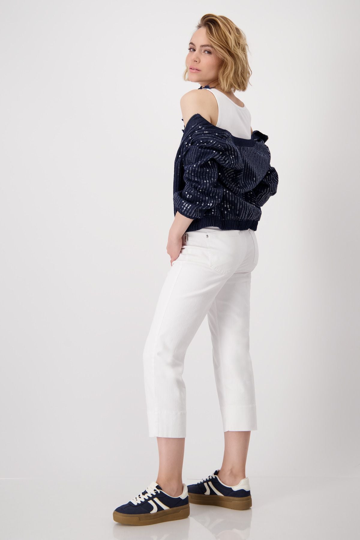 Monari Damen Jeansjacke mit Pailletten blau