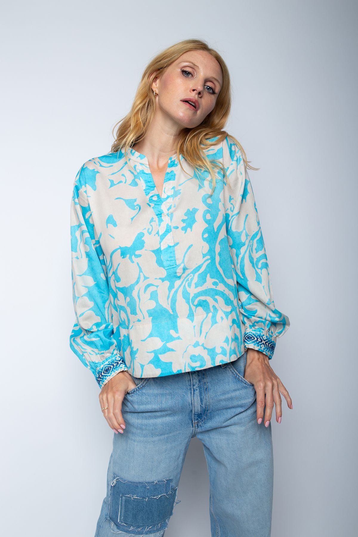 Emily van den Bergh Damen Bluse blau