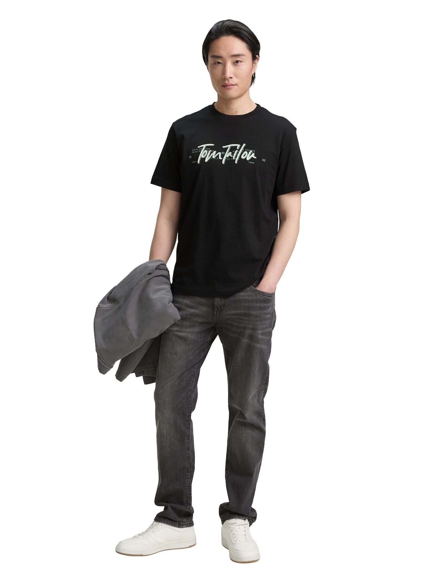 Tom Tailor Herren T-Shirt mit Logo-Print schwarz