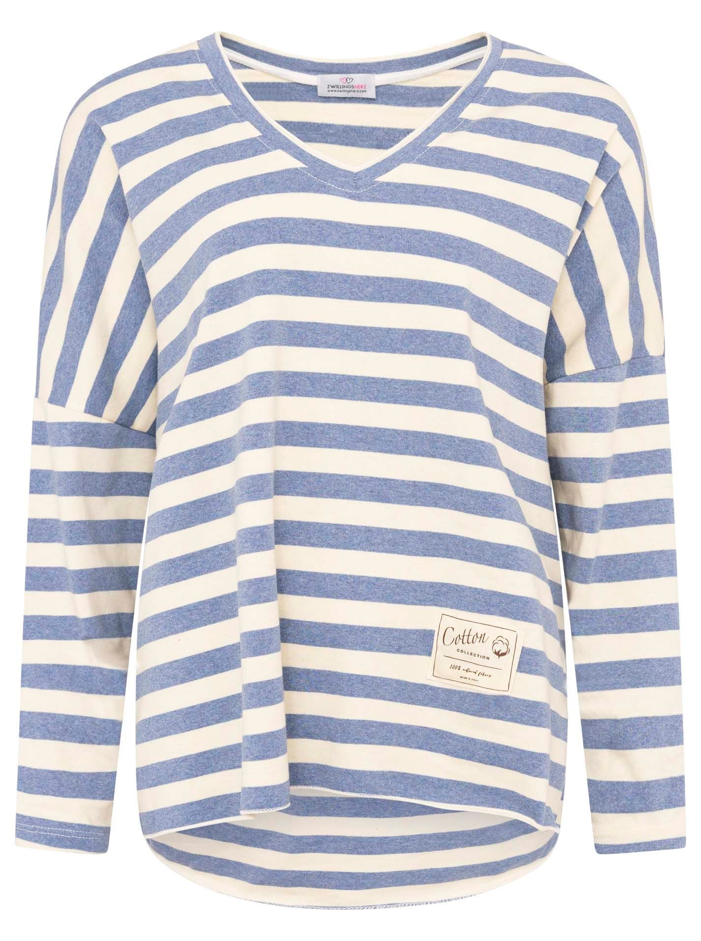Zwillingsherz Damen Shirt BW Streifen & Jersey blau