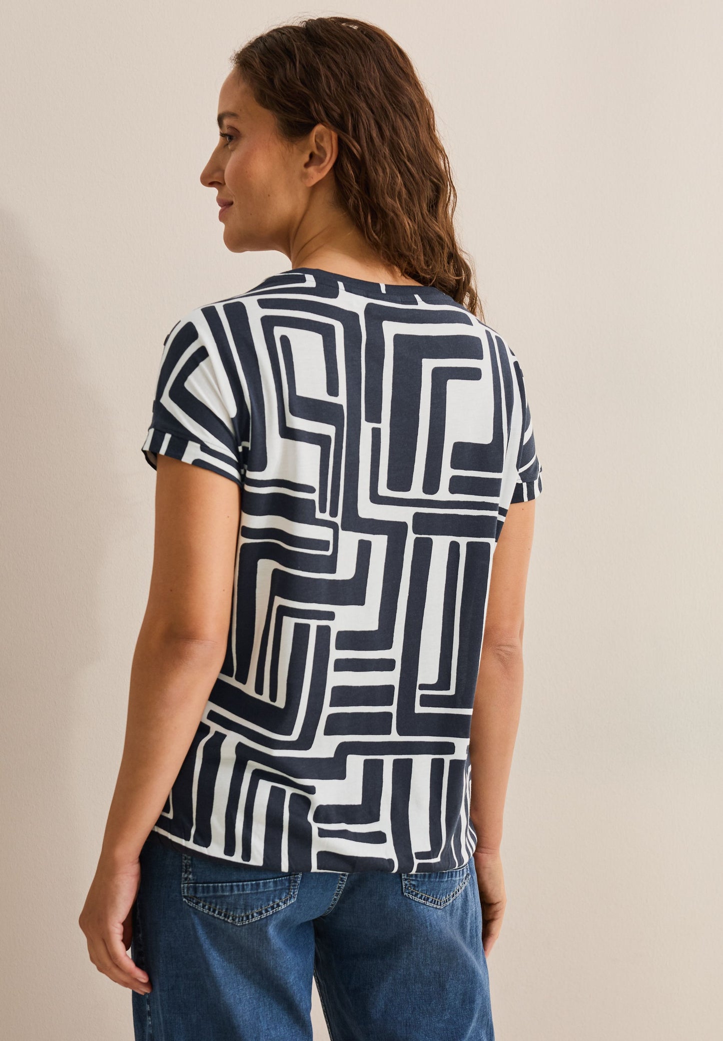Cecil Damen Print-Shirt mit Knopfdetail blau