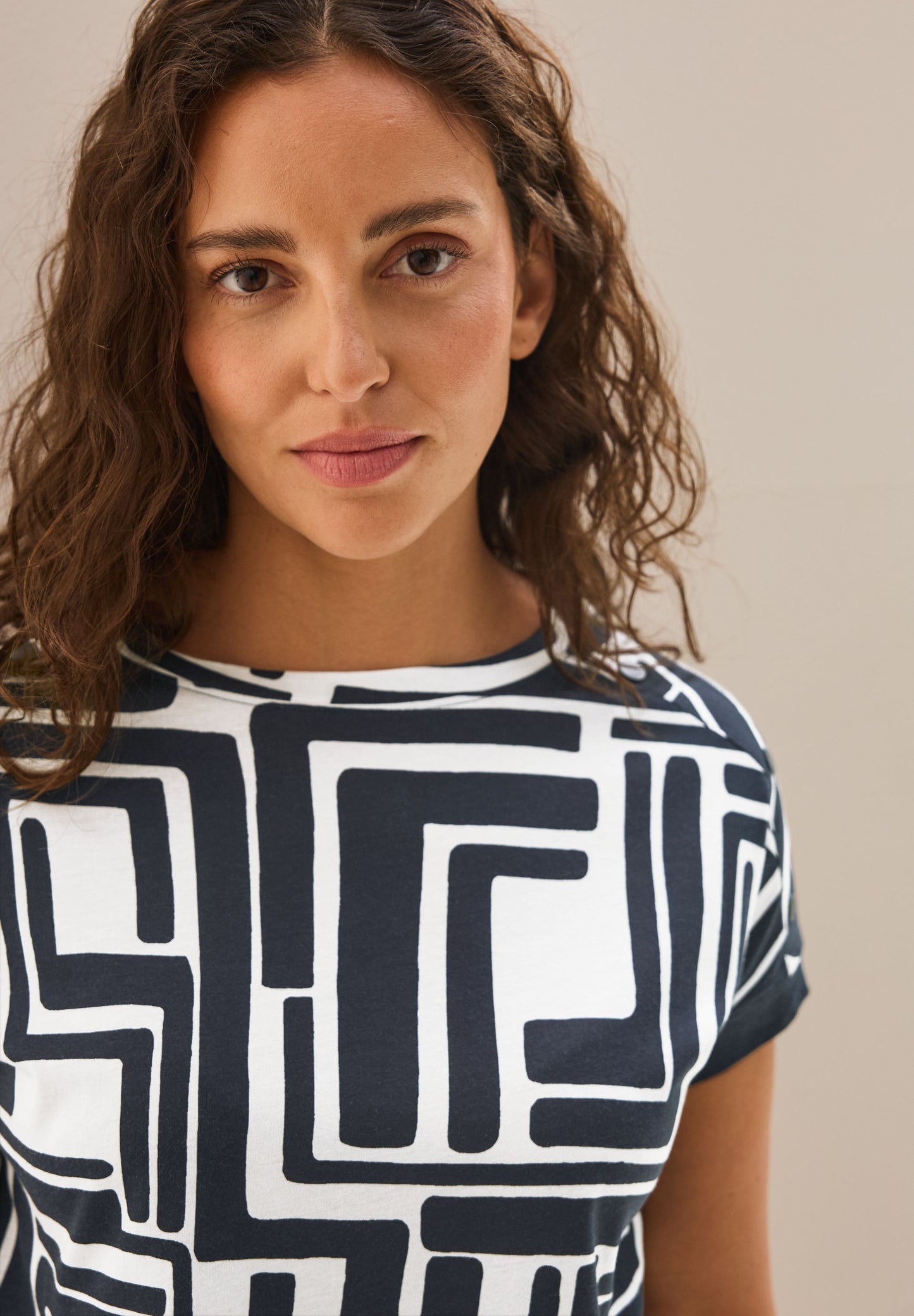 Cecil Damen Print-Shirt mit Knopfdetail blau