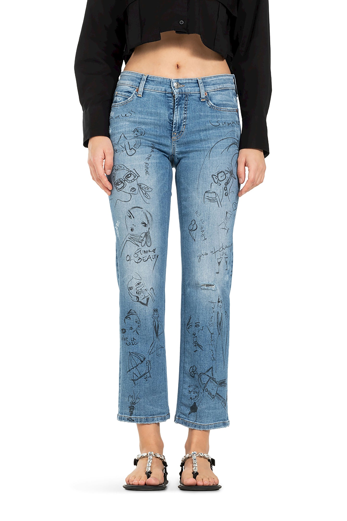 Cambio Damen Jeans Paris straight ancle blau