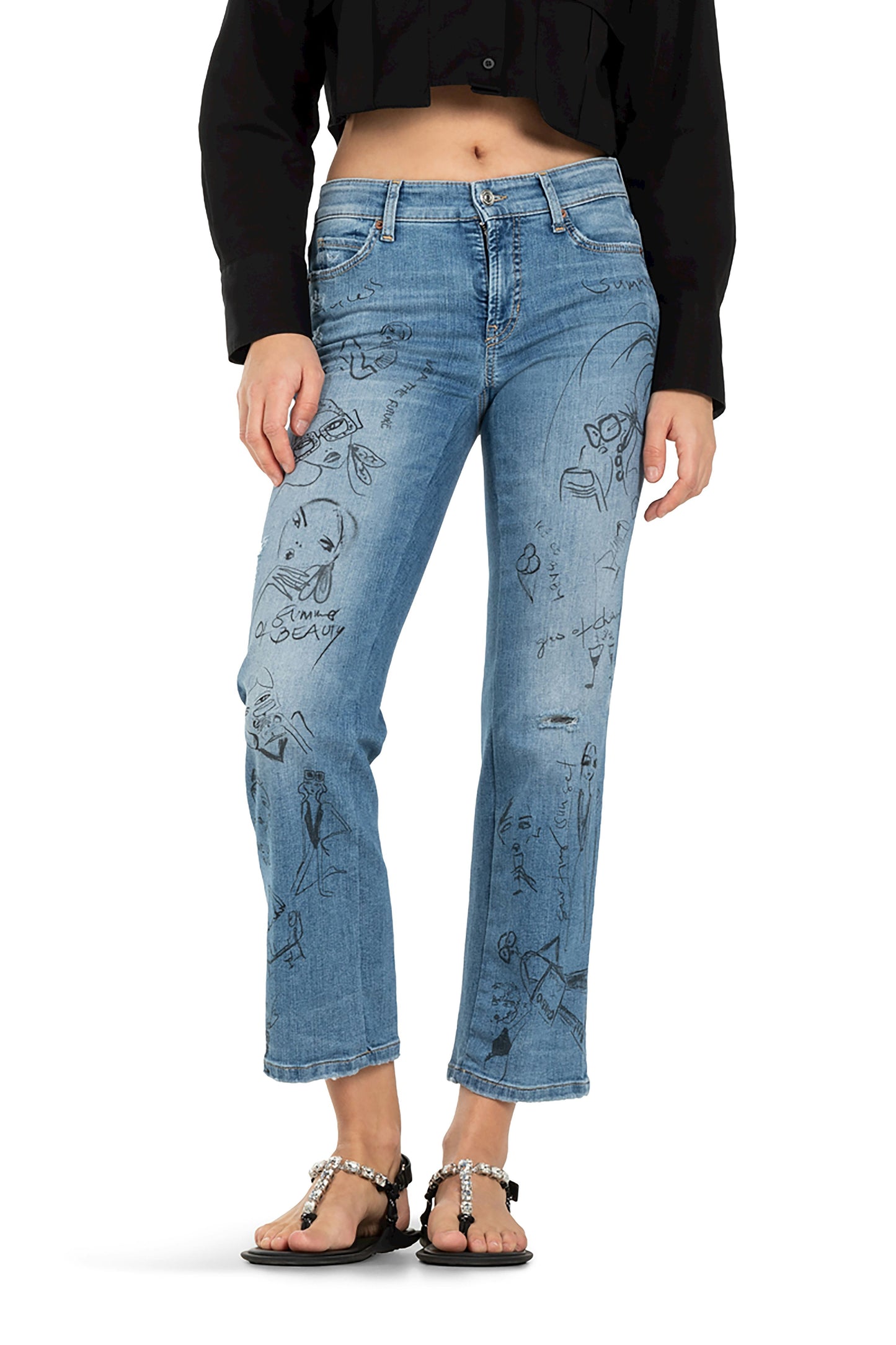 Cambio Damen Jeans Paris straight ancle blau