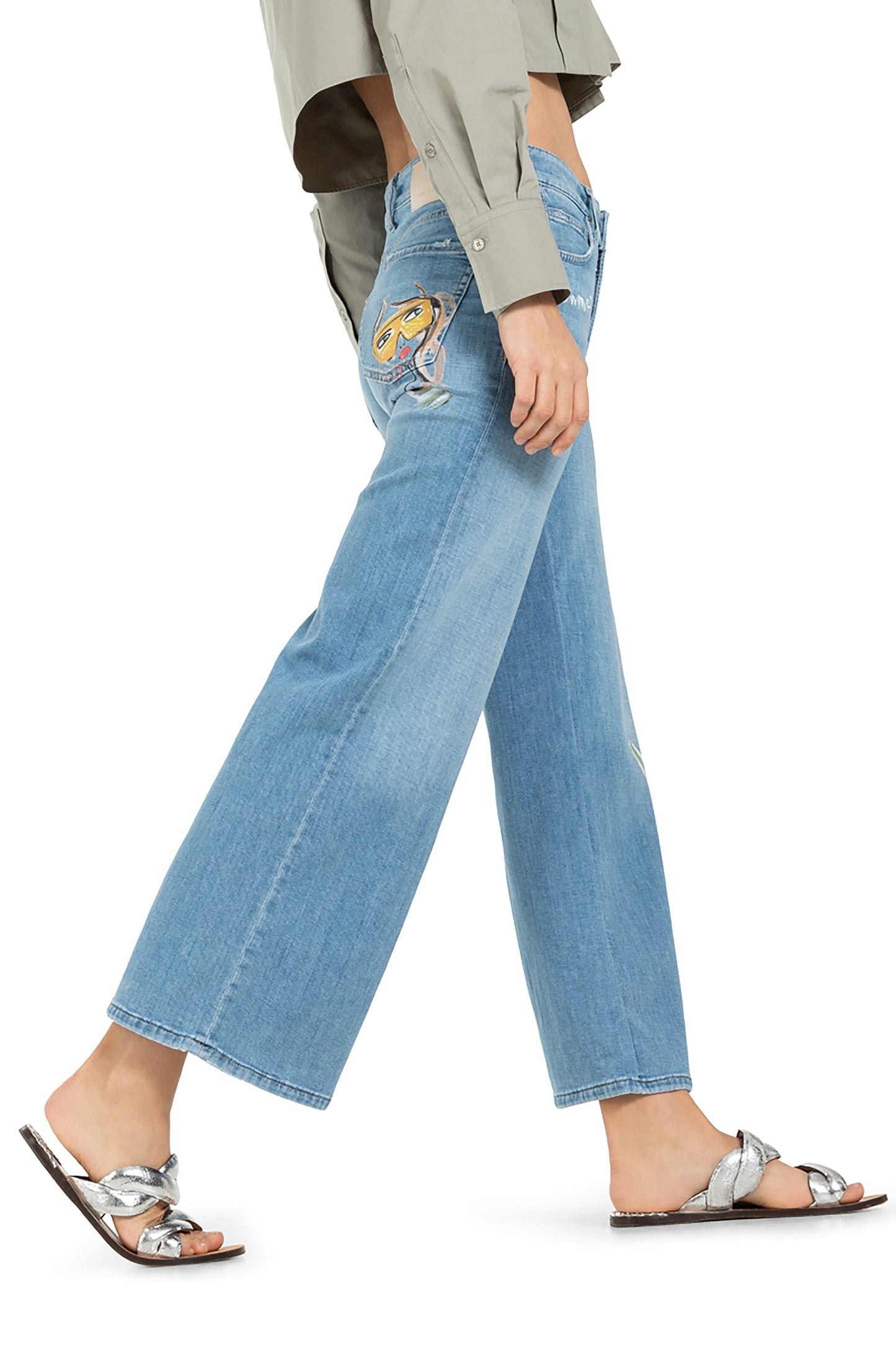 Cambio Damen Jeans Palazzo cropped blau
