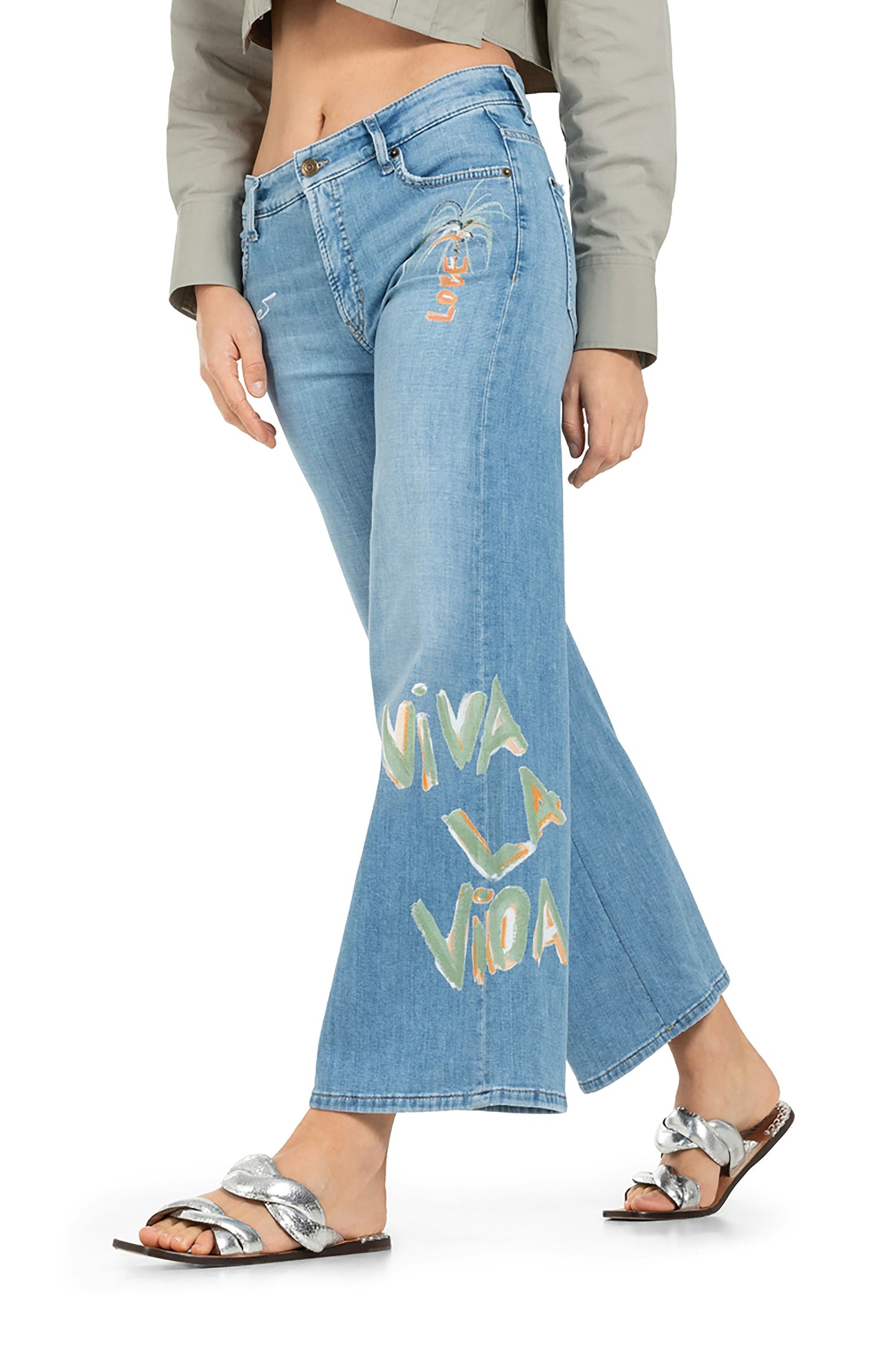 Cambio Damen Jeans Palazzo cropped blau