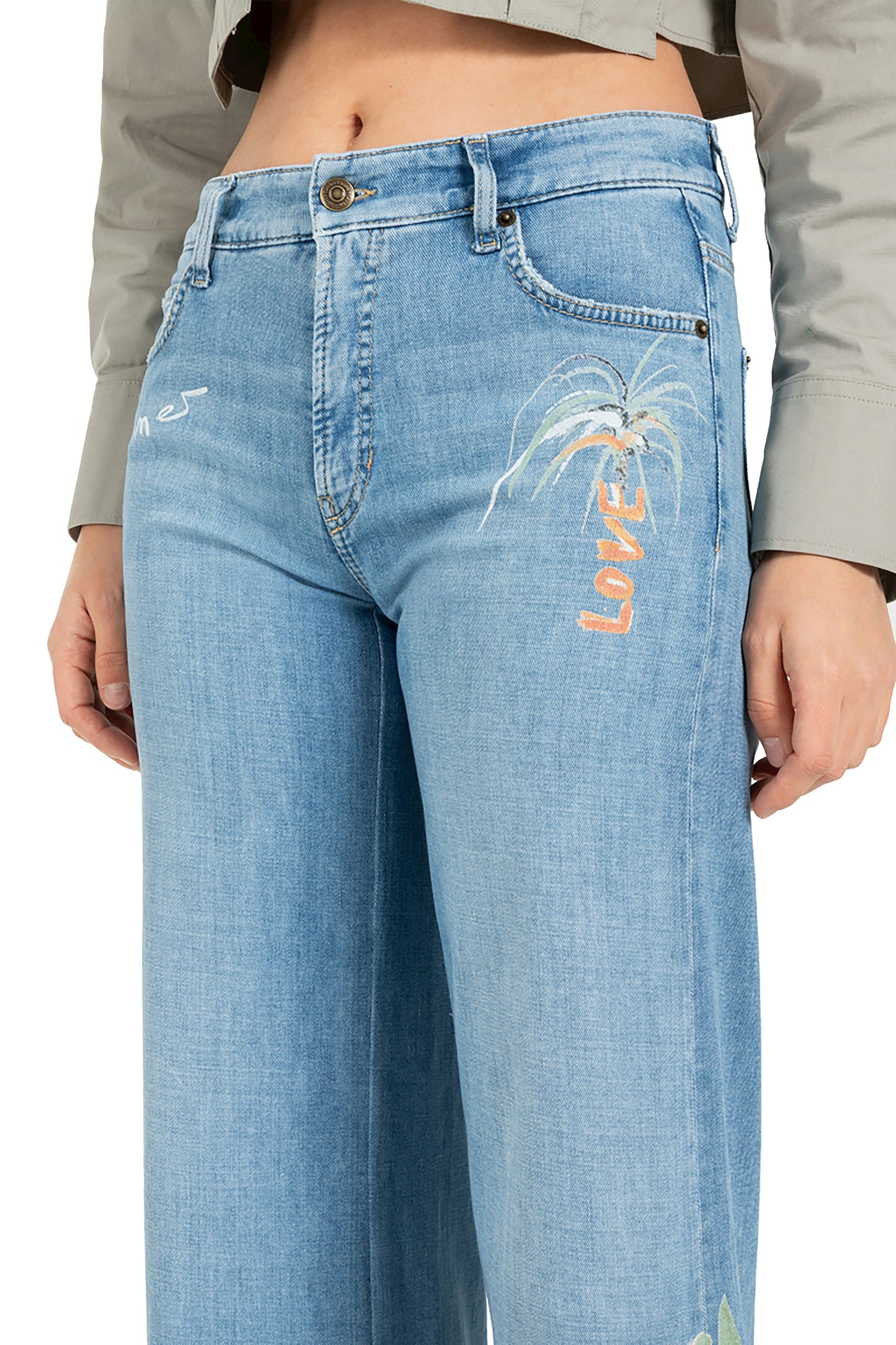 Cambio Damen Jeans Palazzo cropped blau